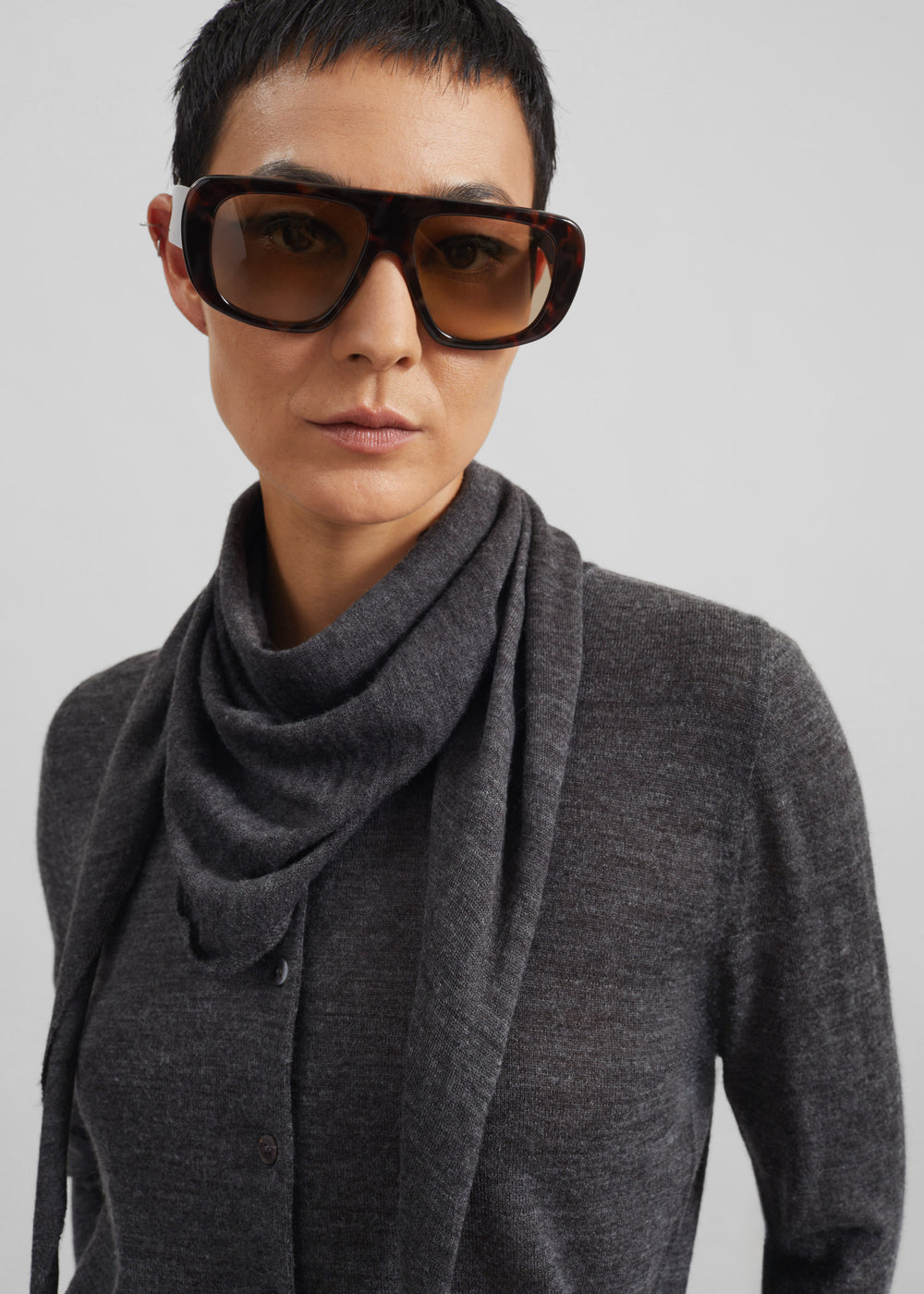 Clervaux Scarf Cardigan - Dark Grey Melange