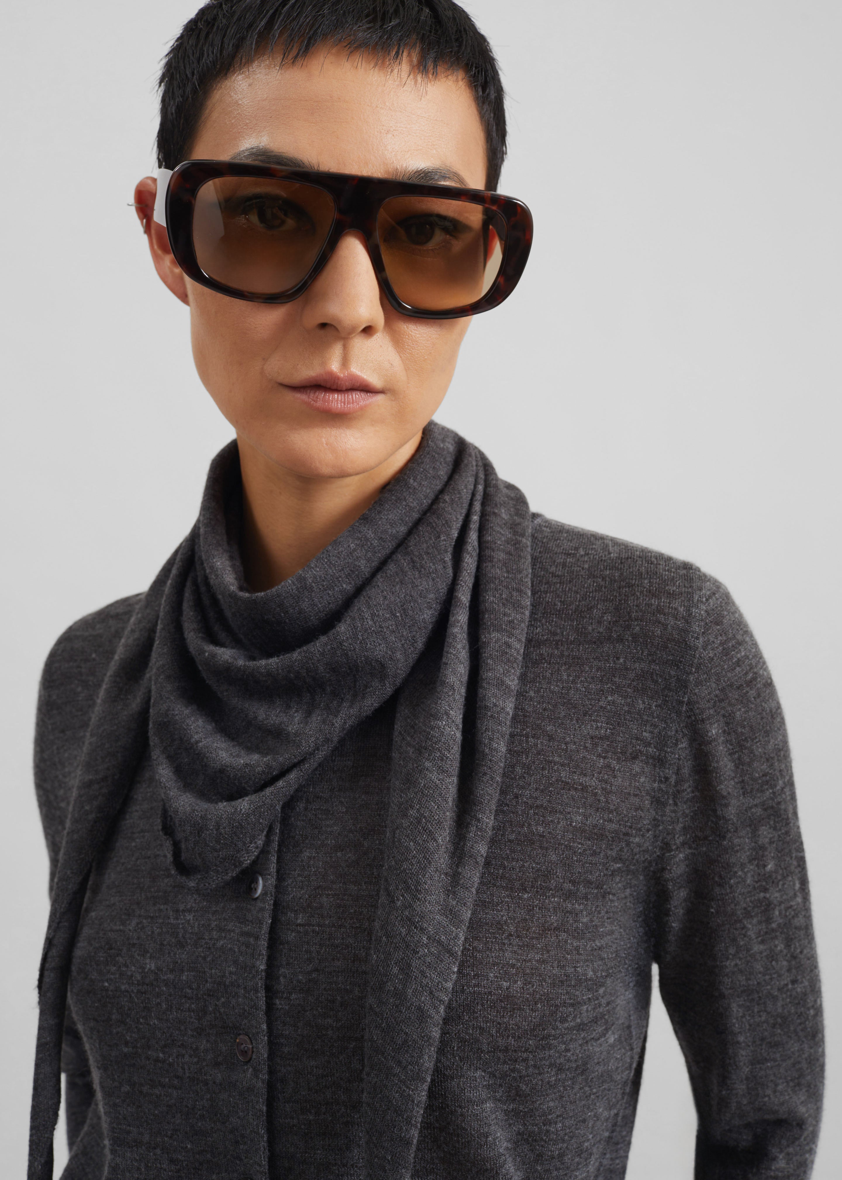 Clervaux Scarf Cardigan - Dark Grey Melange - 1