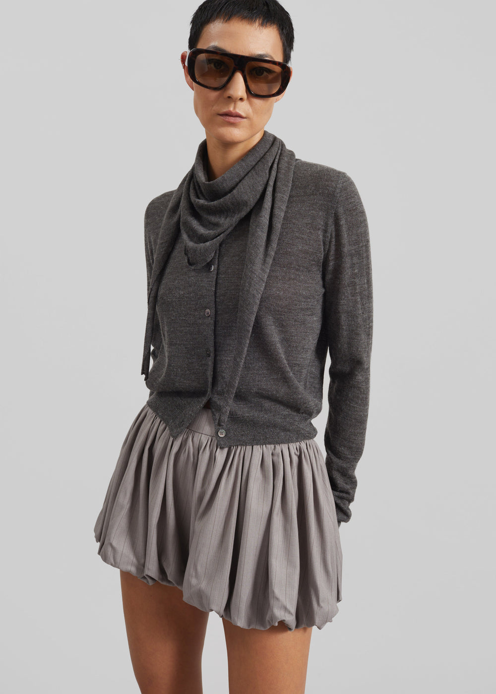 Clervaux Scarf Cardigan - Dark Grey Melange - 1