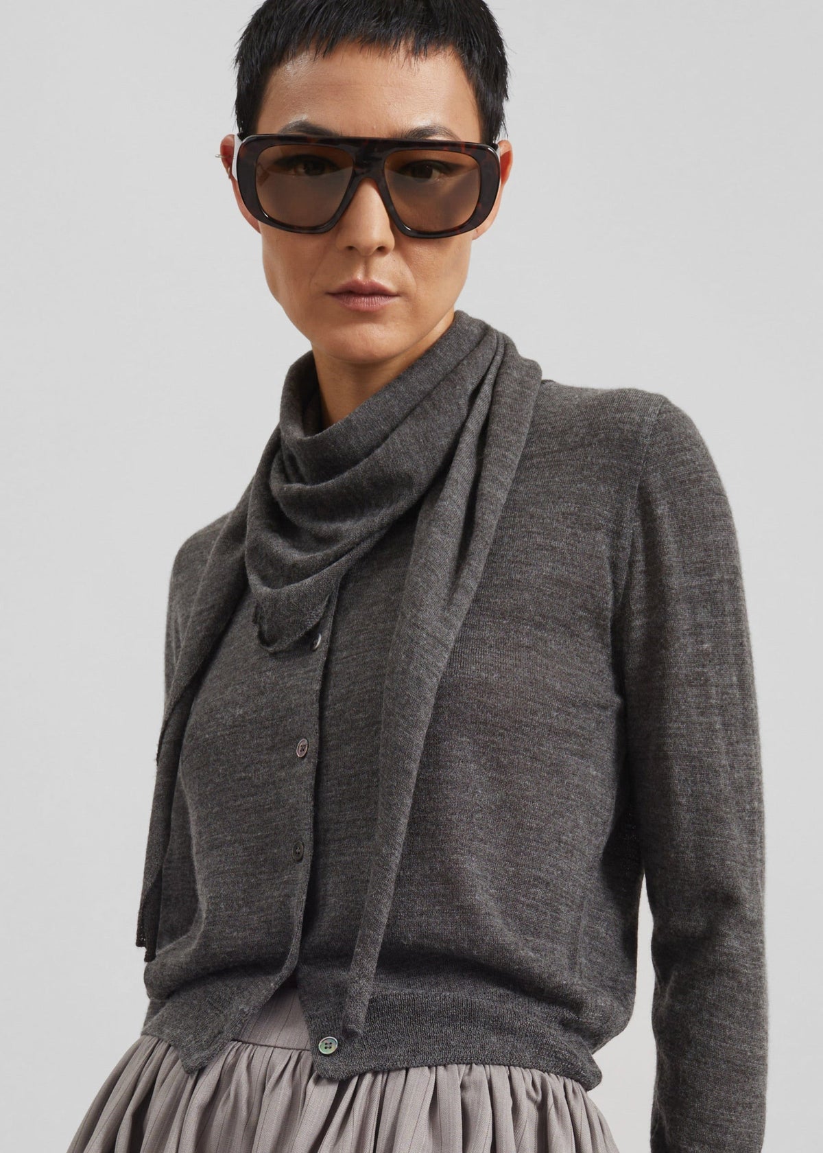 Clervaux Scarf Cardigan - Dark Grey Melange - 3
