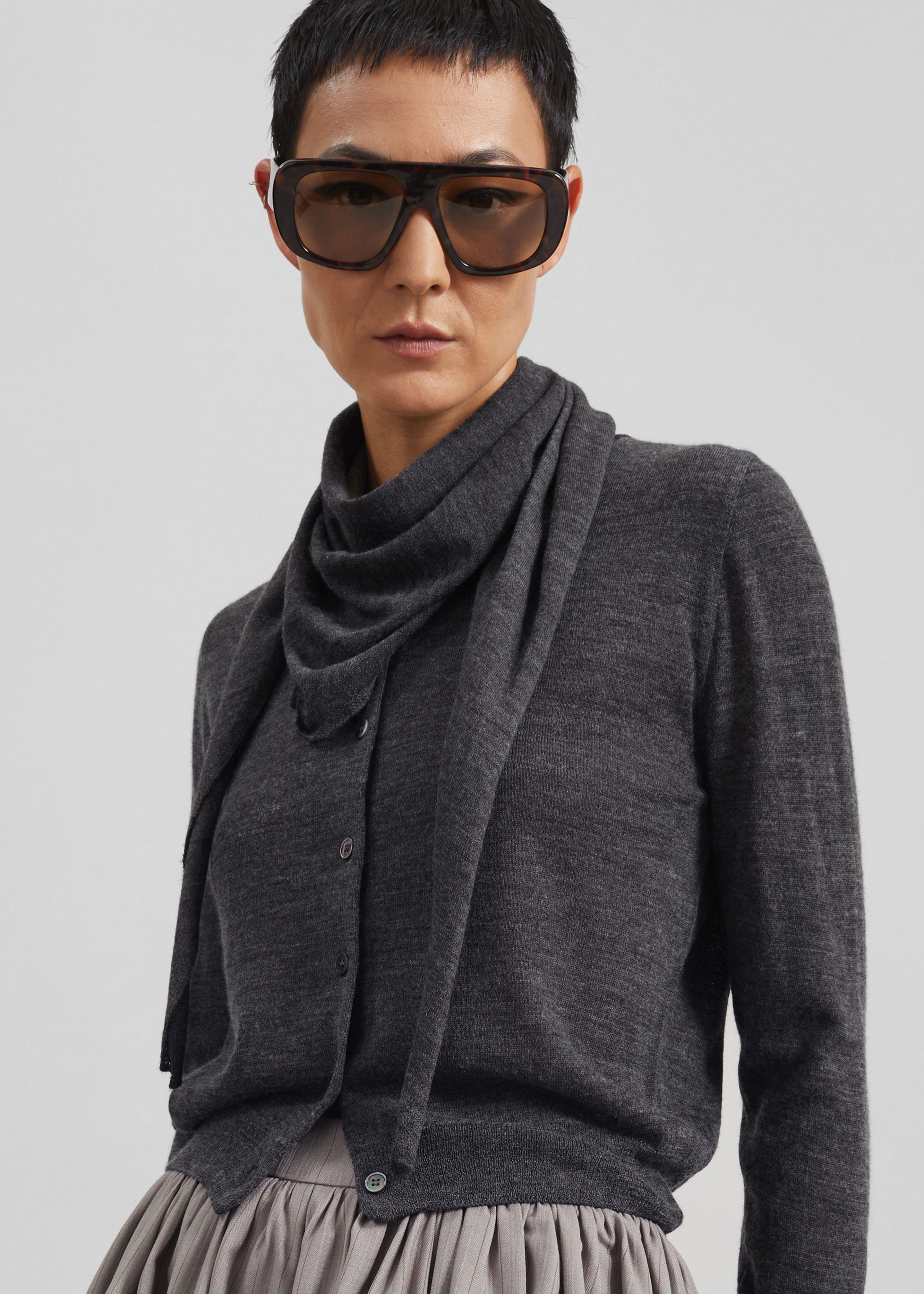 Clervaux Scarf Cardigan - Dark Grey Melange - 3