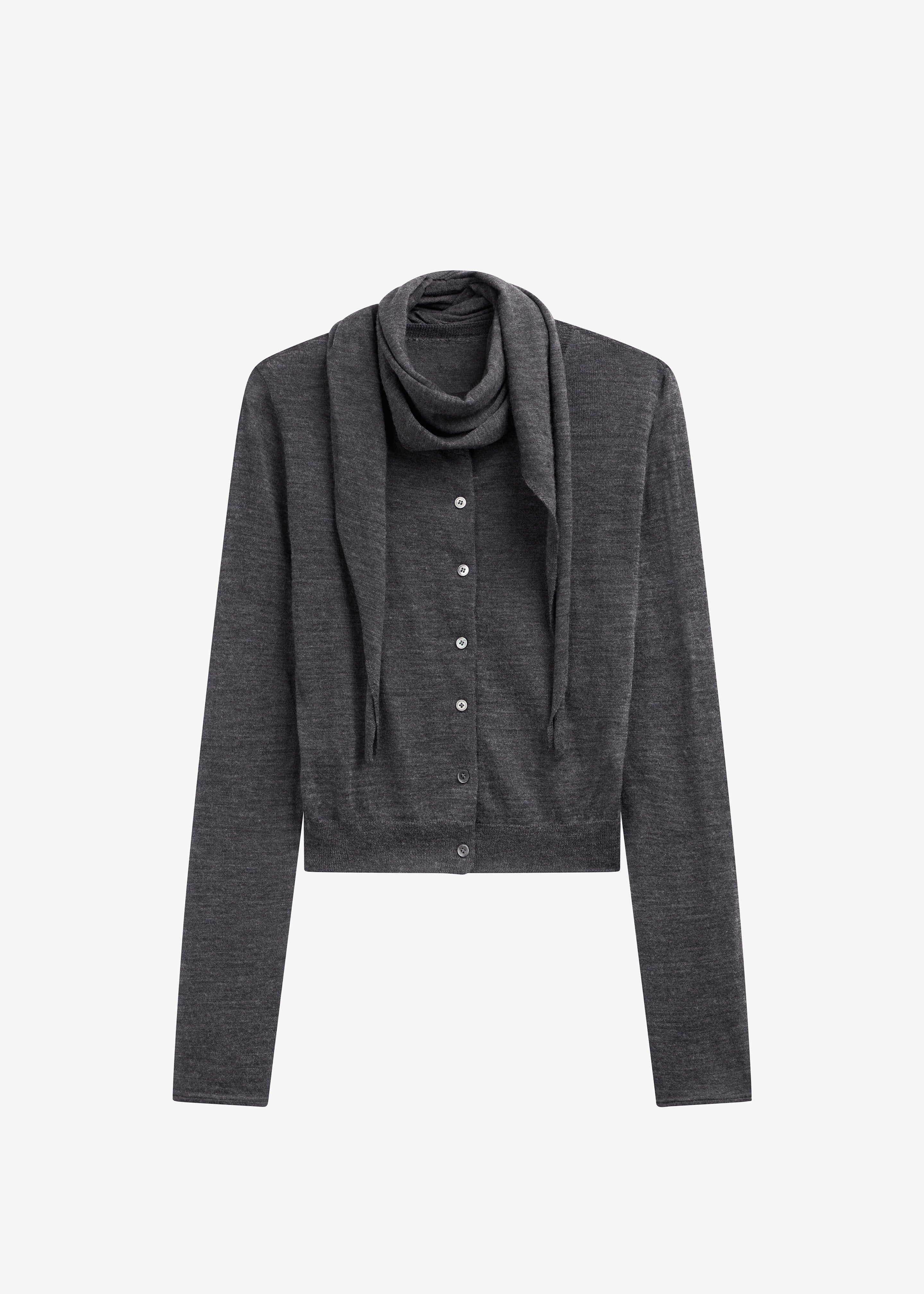 Clervaux Scarf Cardigan - Dark Grey Melange - 11