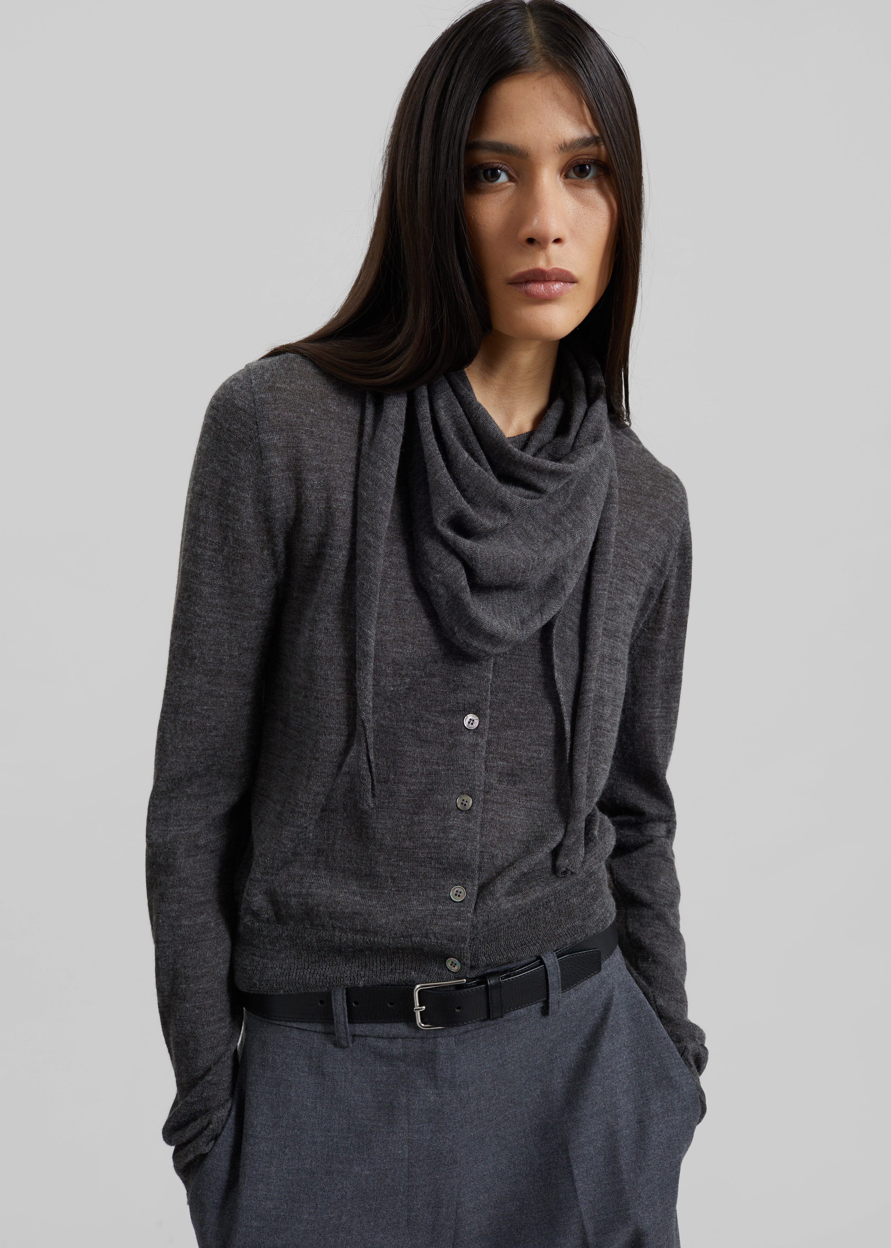 Clervaux Scarf Cardigan - Dark Grey Melange - 5