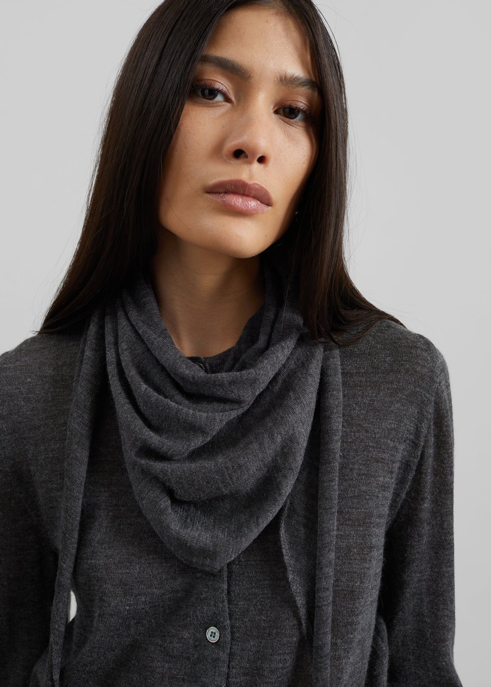 Clervaux Scarf Cardigan - Dark Grey Melange