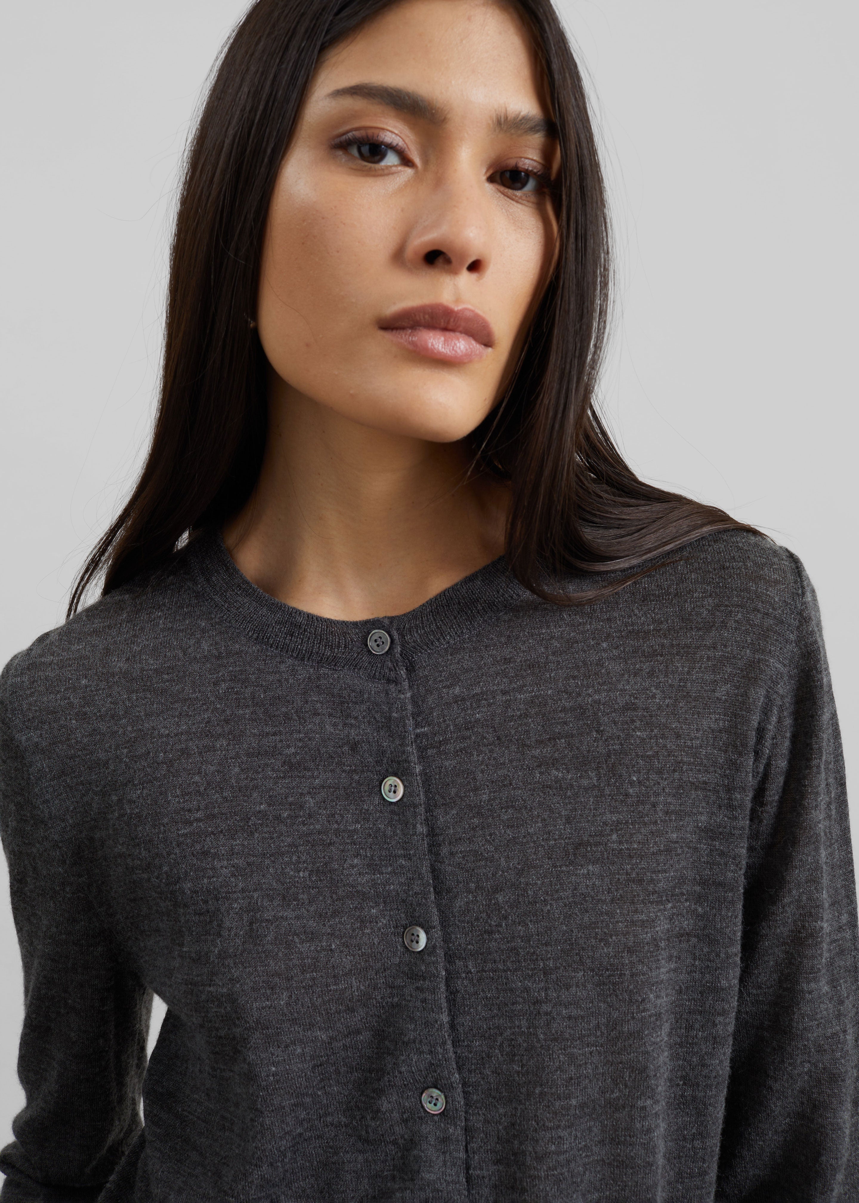 Clervaux Scarf Cardigan - Dark Grey Melange - 7