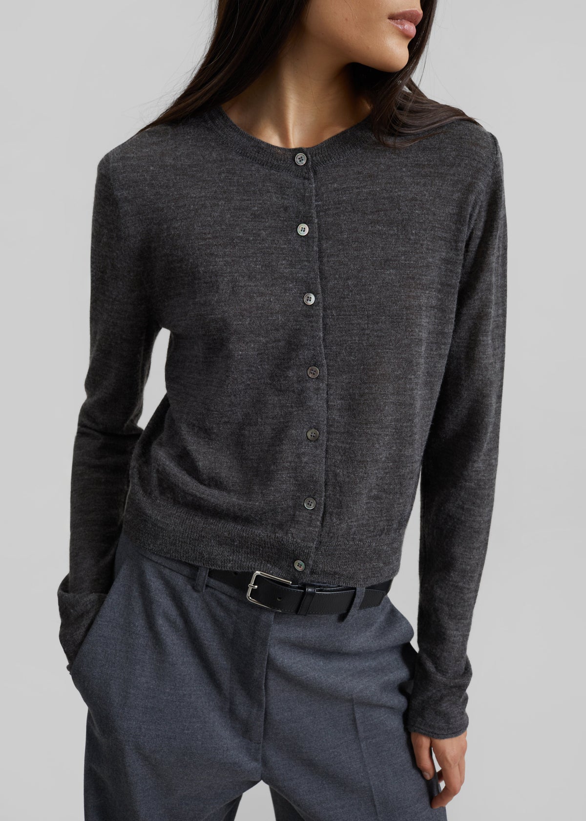 Clervaux Scarf Cardigan - Dark Grey Melange - 8