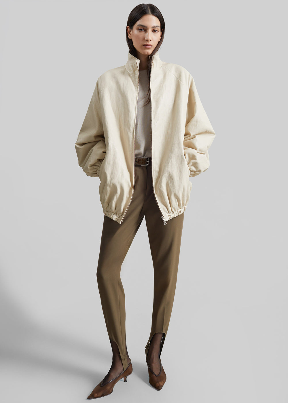 Cloud Faux Leather Bomber Jacket - Ecru