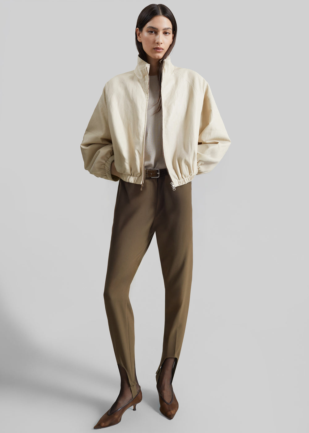 Cloud Faux Leather Bomber Jacket - Ecru