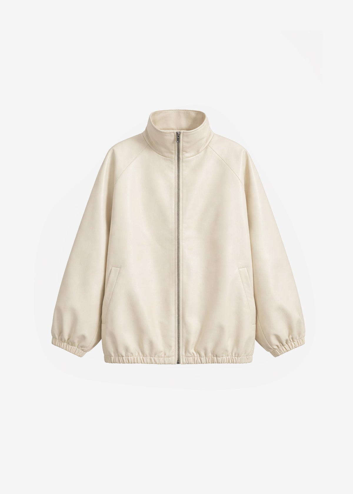 Cloud Faux Leather Bomber Jacket - Ecru