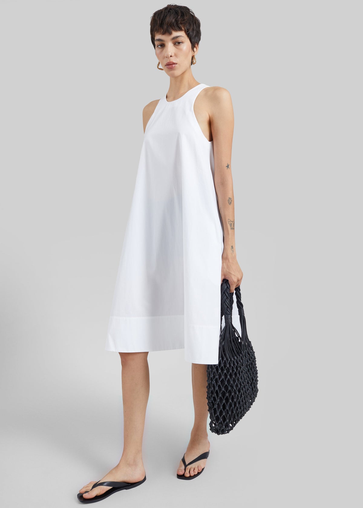 CO Crewneck A-line Dress - White - 3