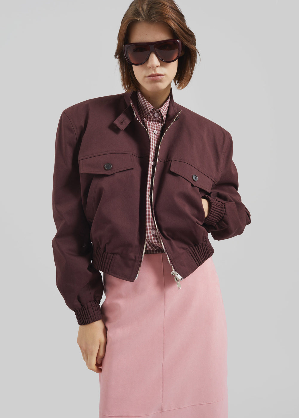 Cobain Padded Cropped Bomber - Burgundy - 1