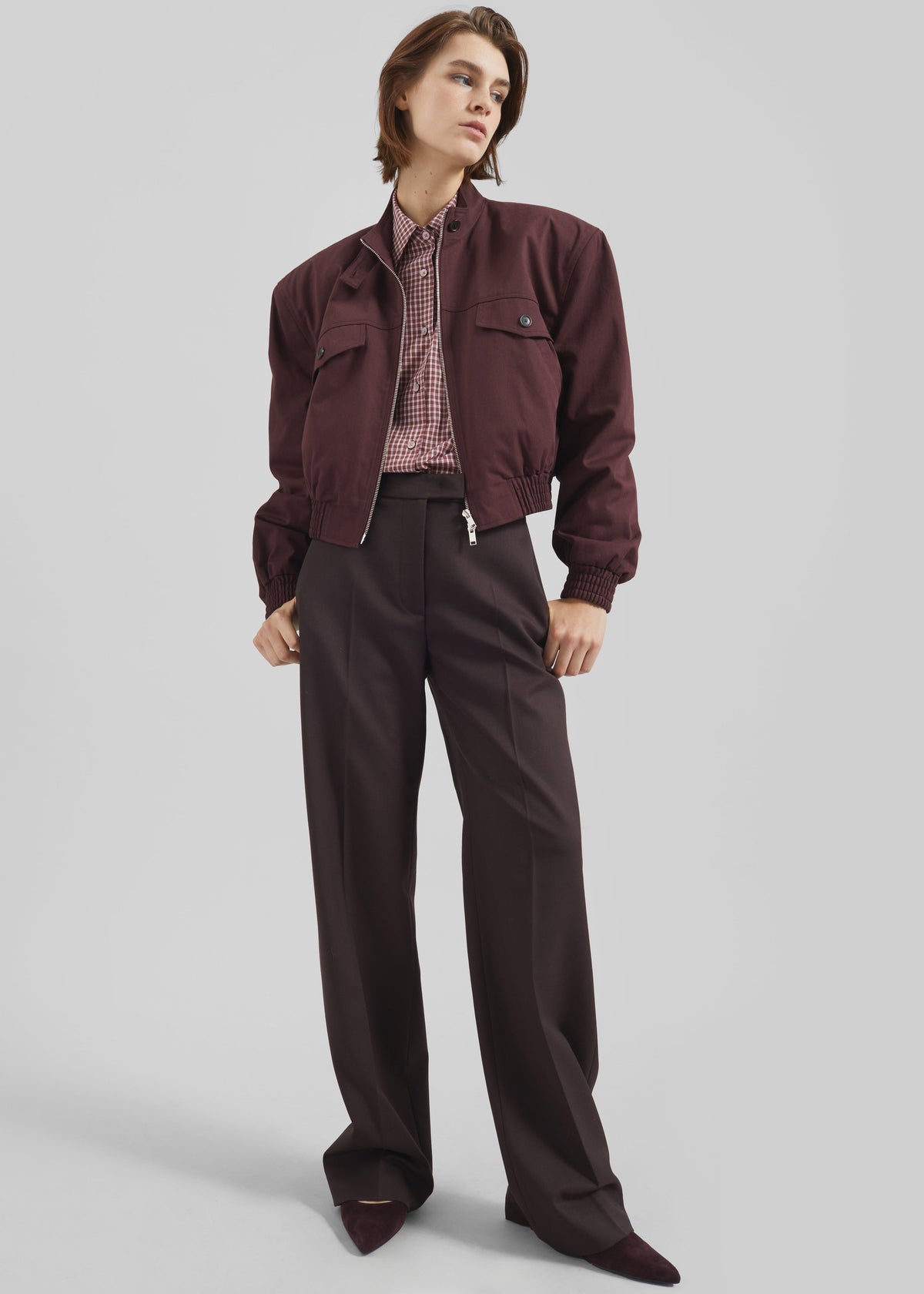Cobain Padded Cropped Bomber - Burgundy - 4