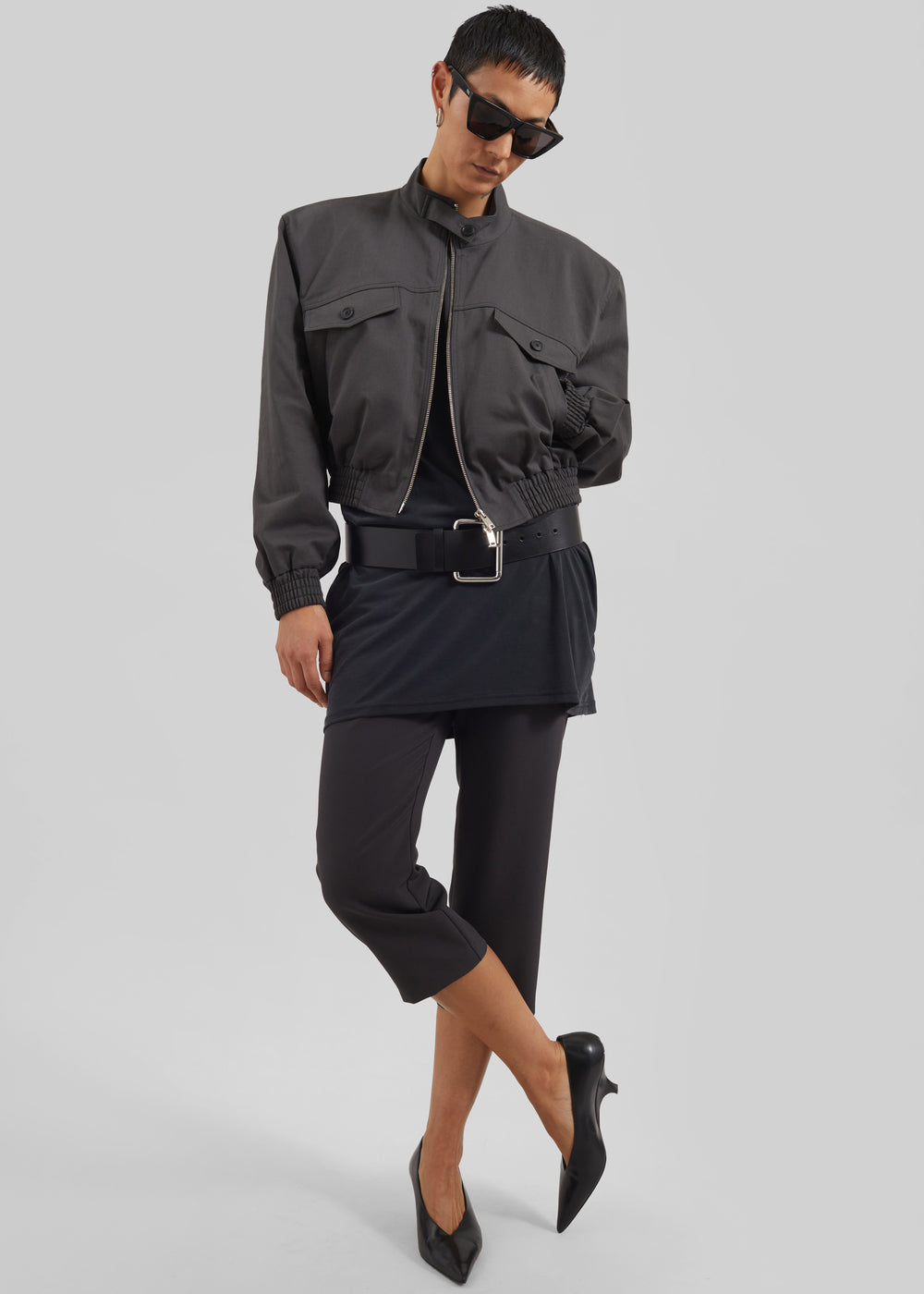 Cobain Padded Cropped Bomber - Charcoal - 1