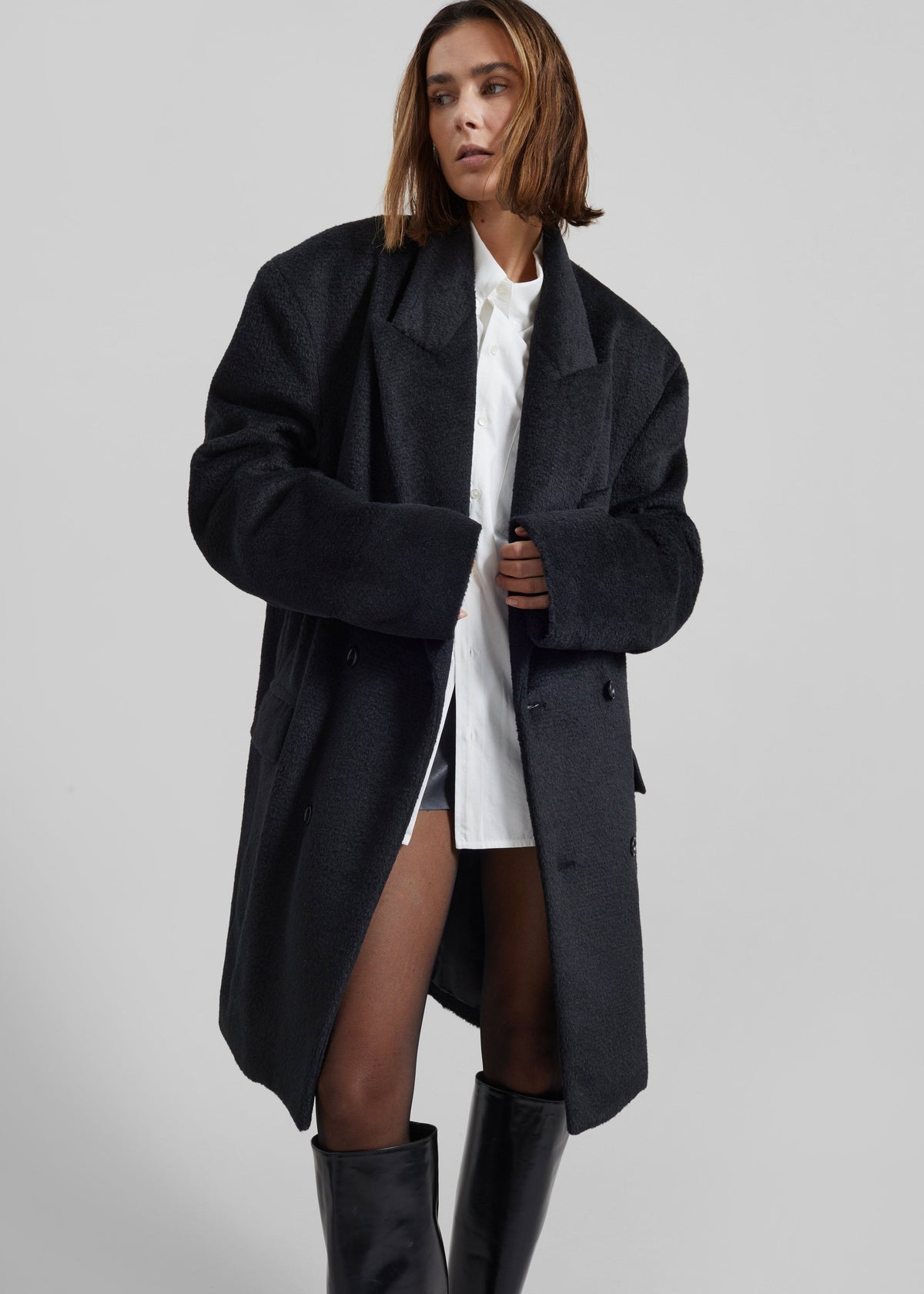 Coblence Textured Wool-Blend Coat - Black - 3