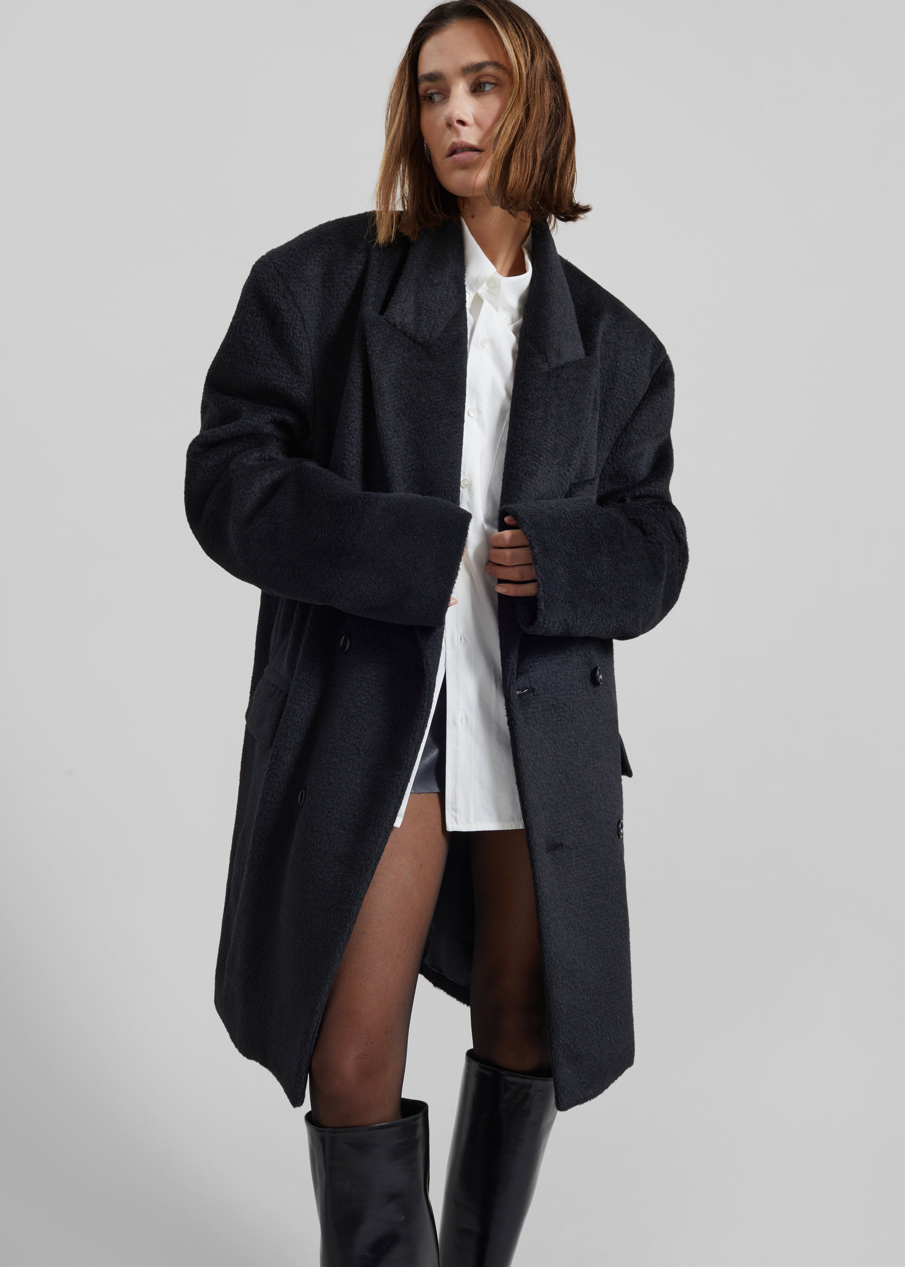 Coblence Textured Wool-Blend Coat - Black - 3