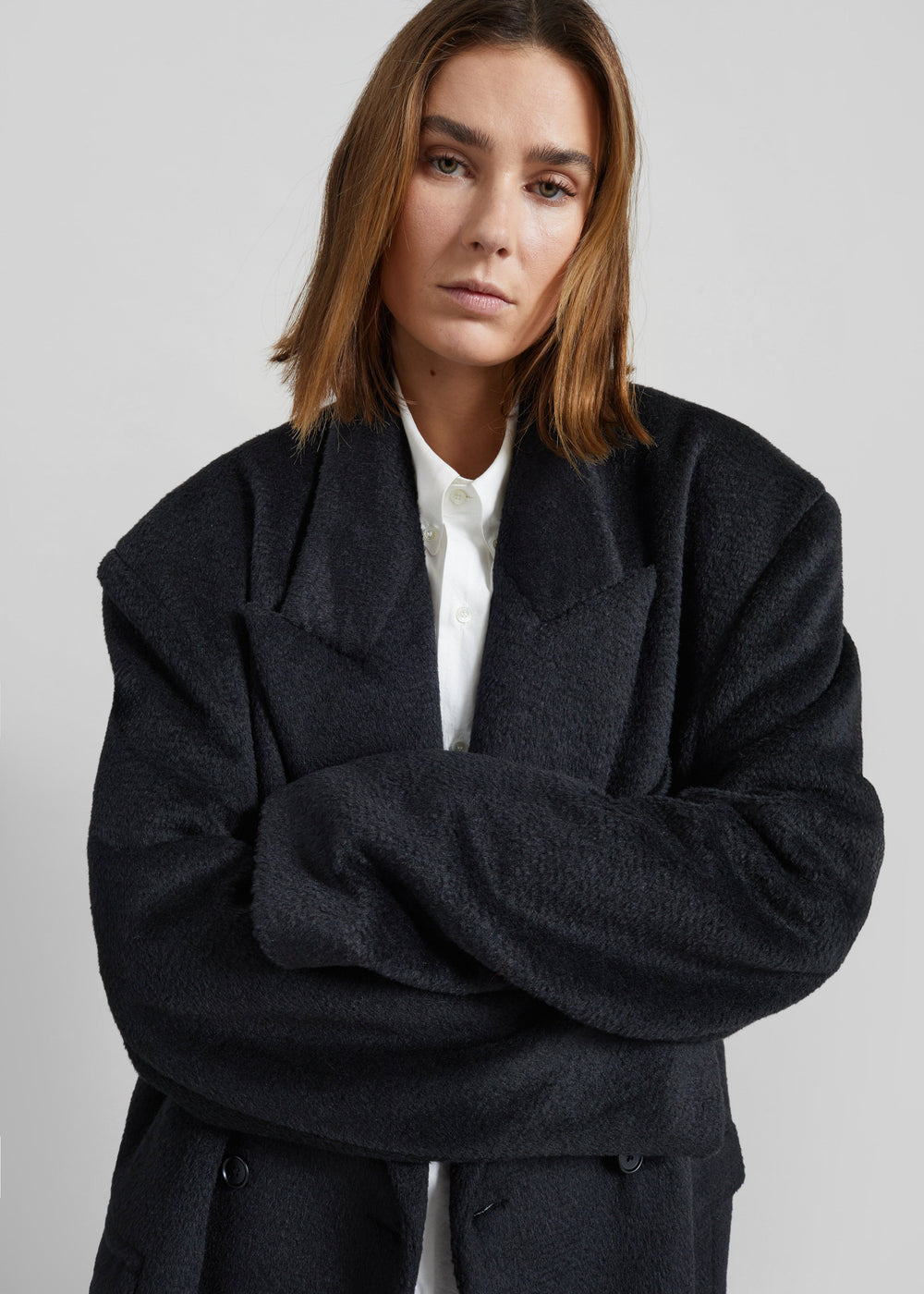 Coblence Textured Wool-Blend Coat - Black - 1