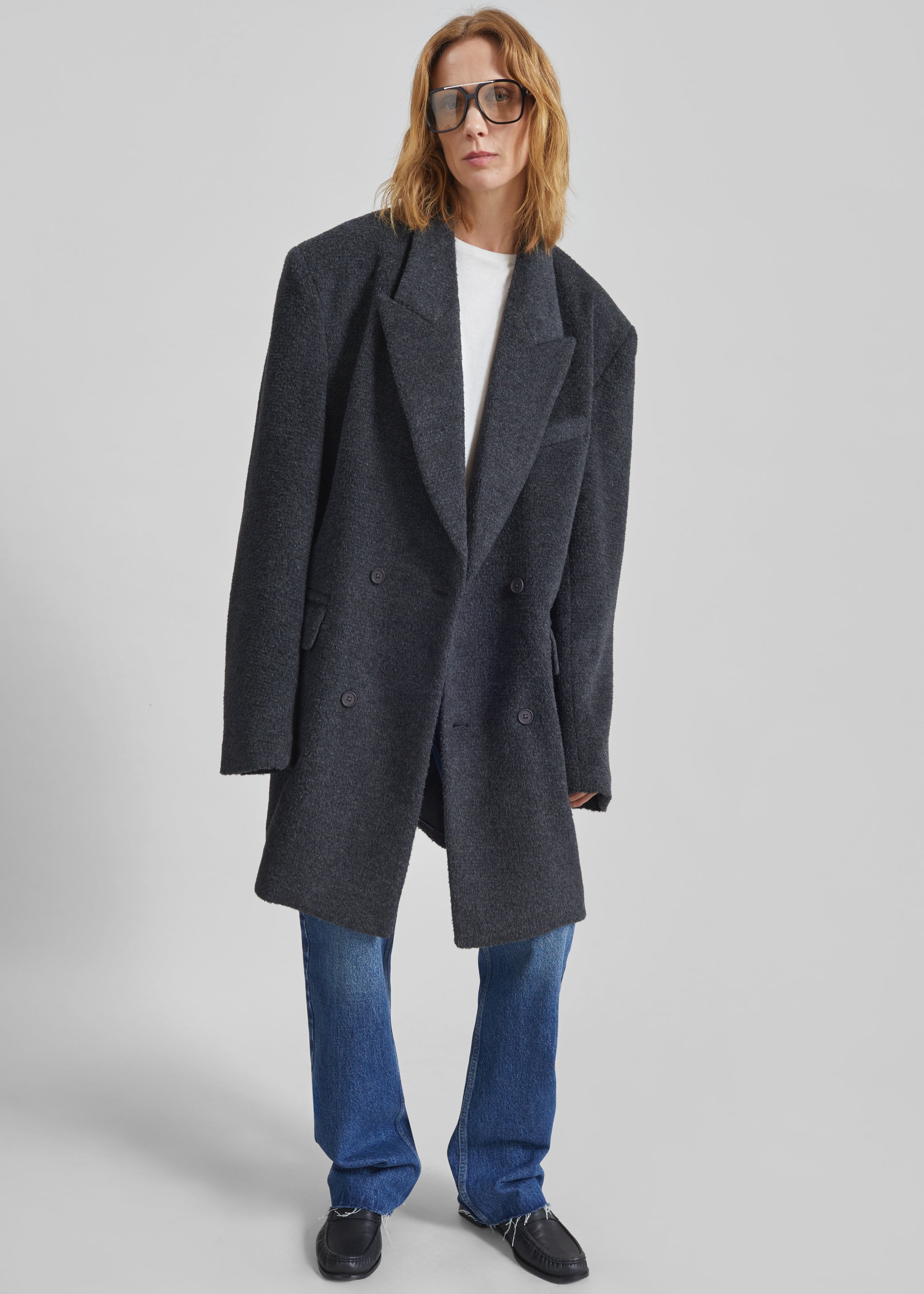 Shop the look image for Coblence Textured Wool-Blend Coat - Dark Grey