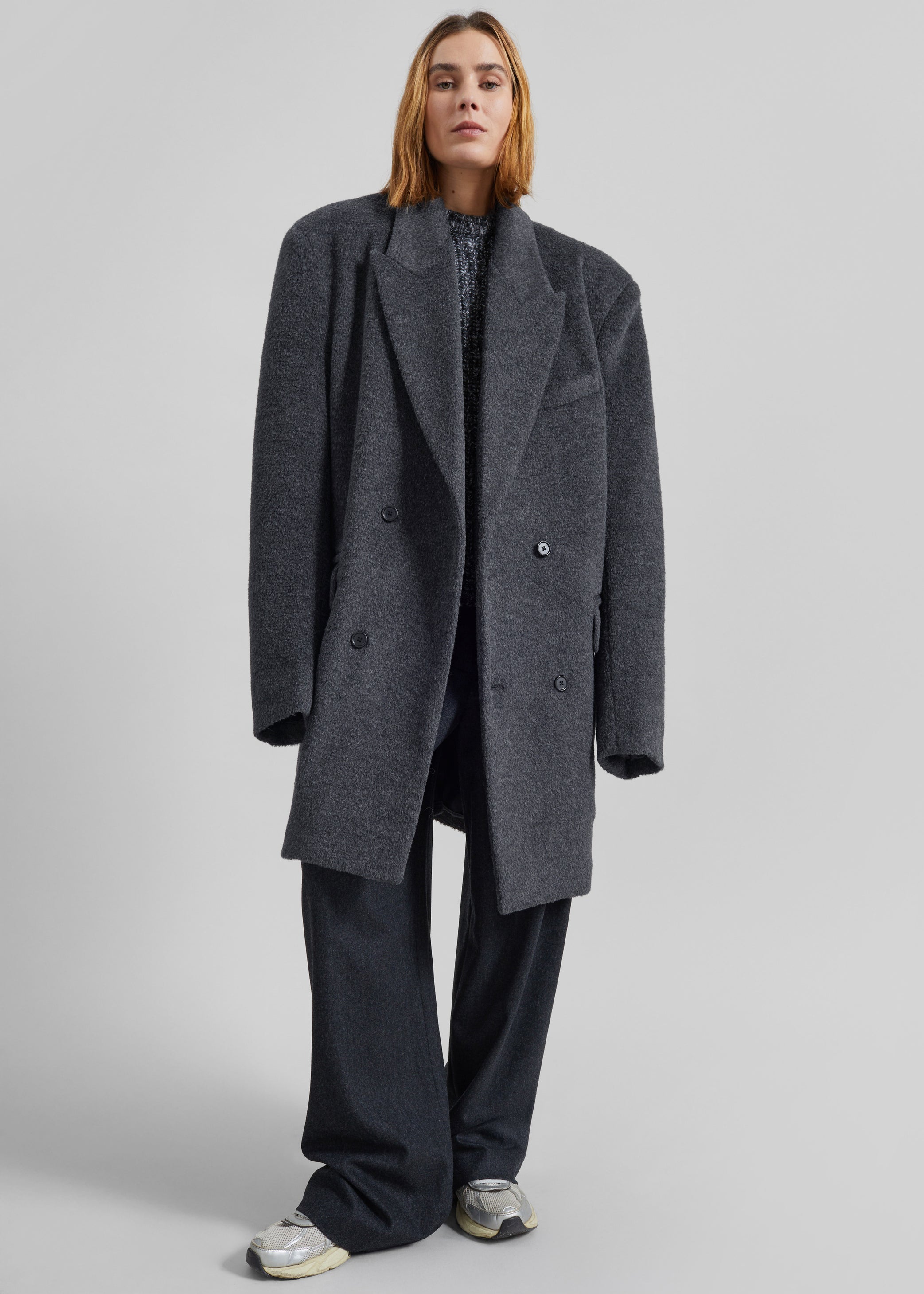 Shop the look image for Coblence Textured Wool-Blend Coat - Dark Grey