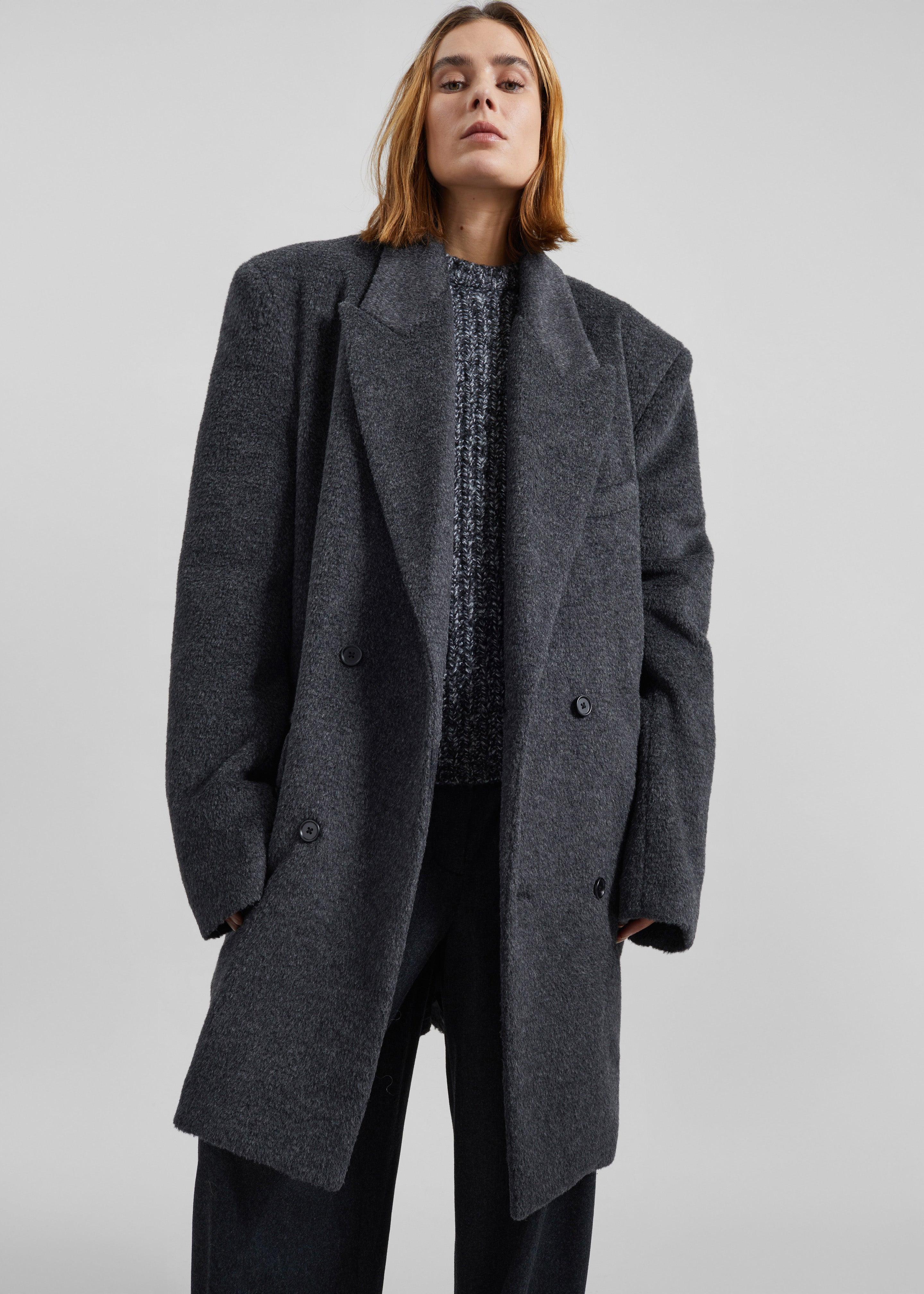 Coblence Textured Wool-Blend Coat - Dark Grey - 1