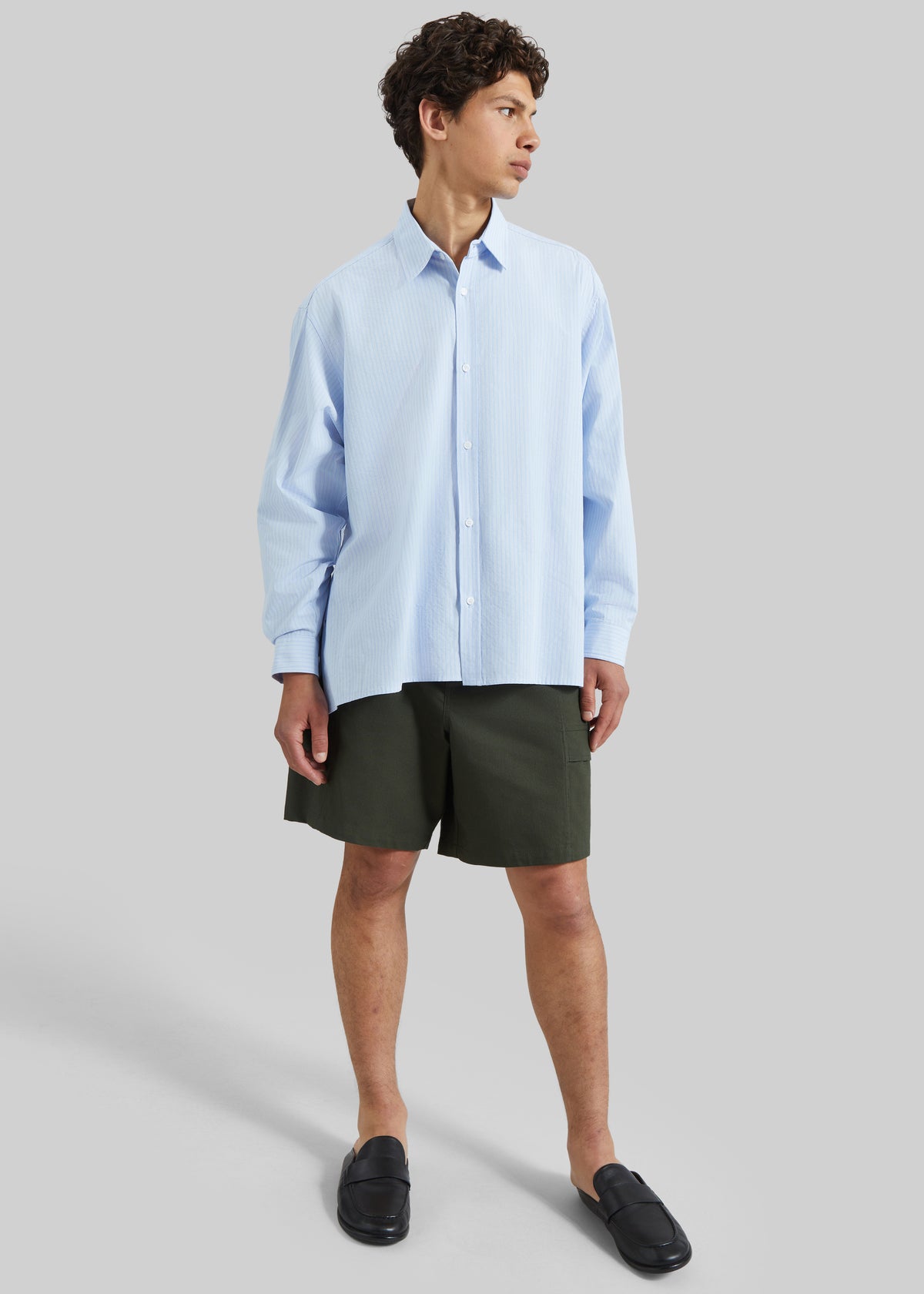 Colhame Adjustable Hem Shirt - Blue/White Stripe - 1