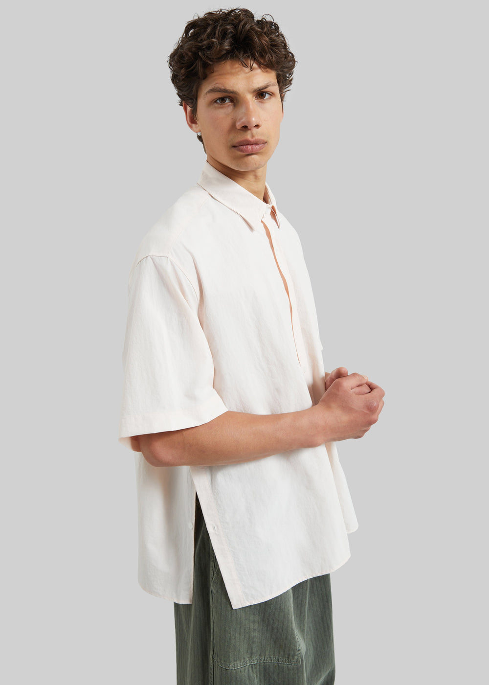 Colhame Adjustable Hem Short Sleeve Shirt - Light Pink