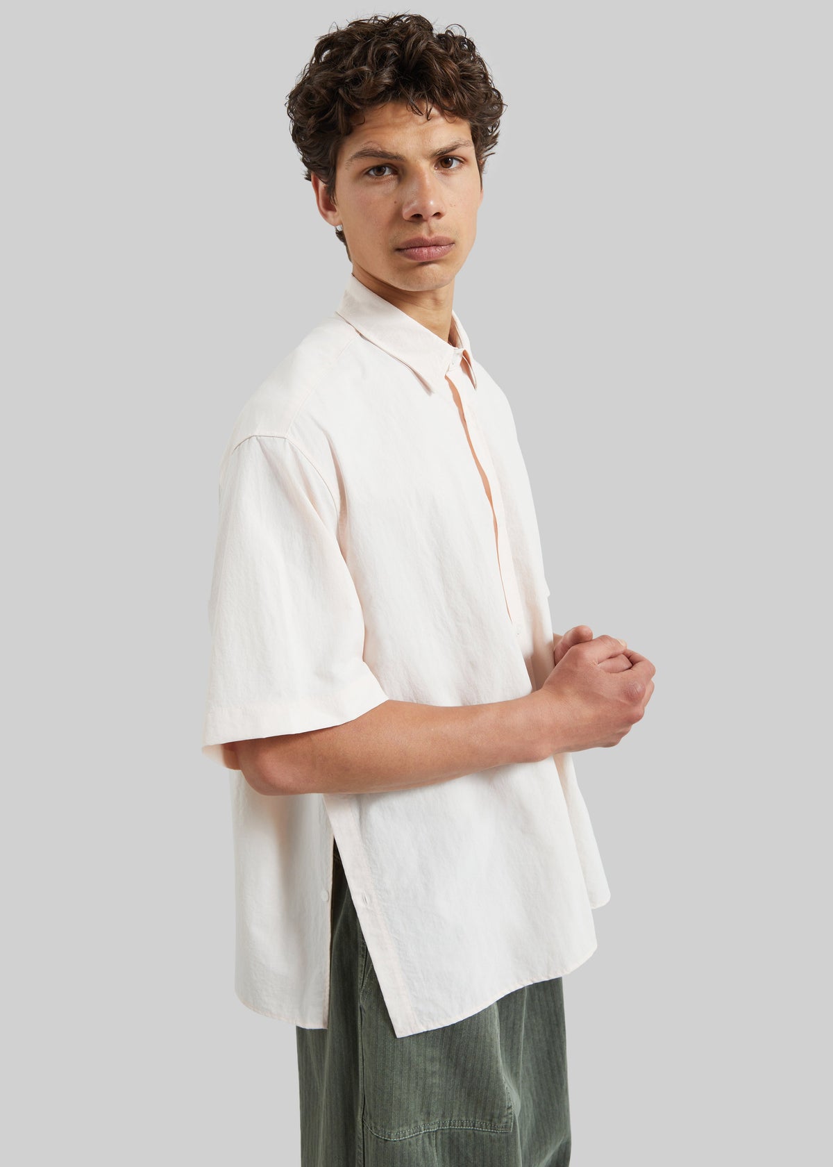 Colhame Adjustable Hem Short Sleeve Shirt - Light Pink - 1