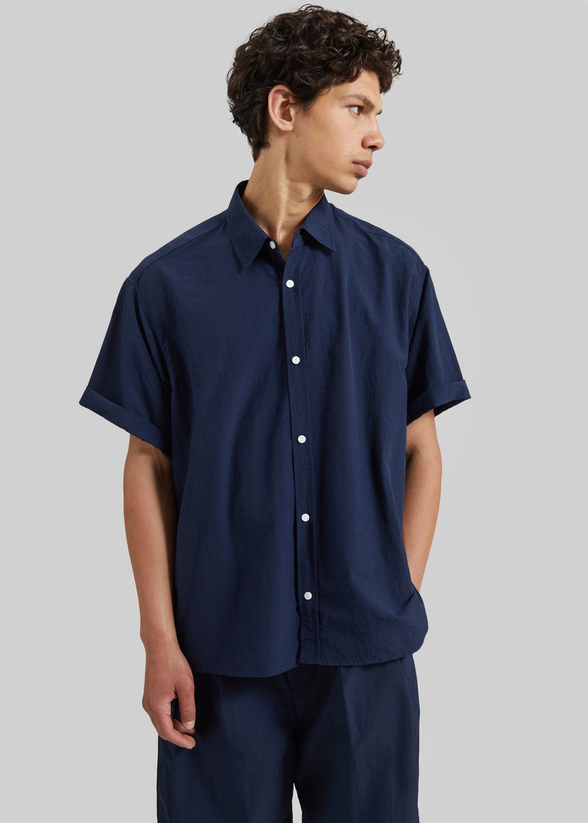 Colhame Adjustable Hem Short Sleeve Shirt - Navy - 2