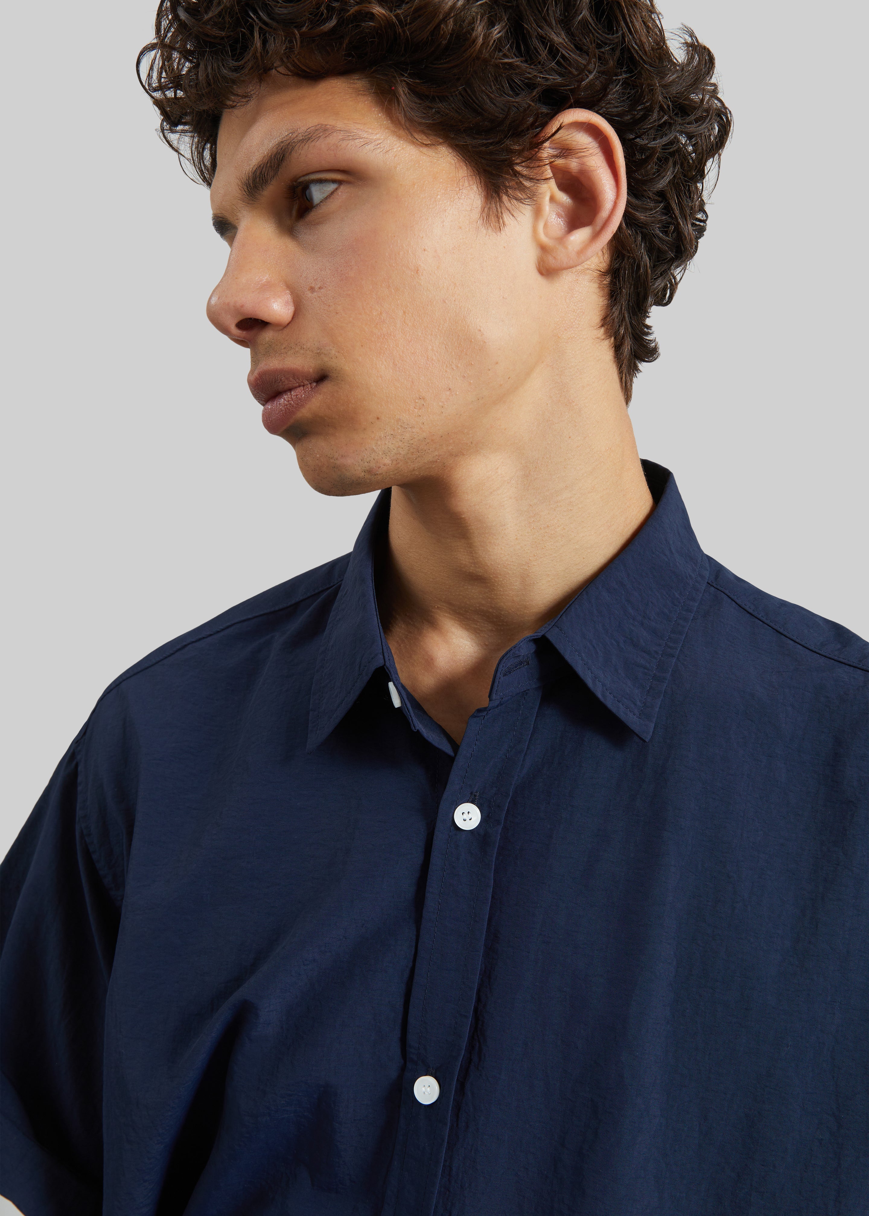 Colhame Adjustable Hem Short Sleeve Shirt - Navy - 3