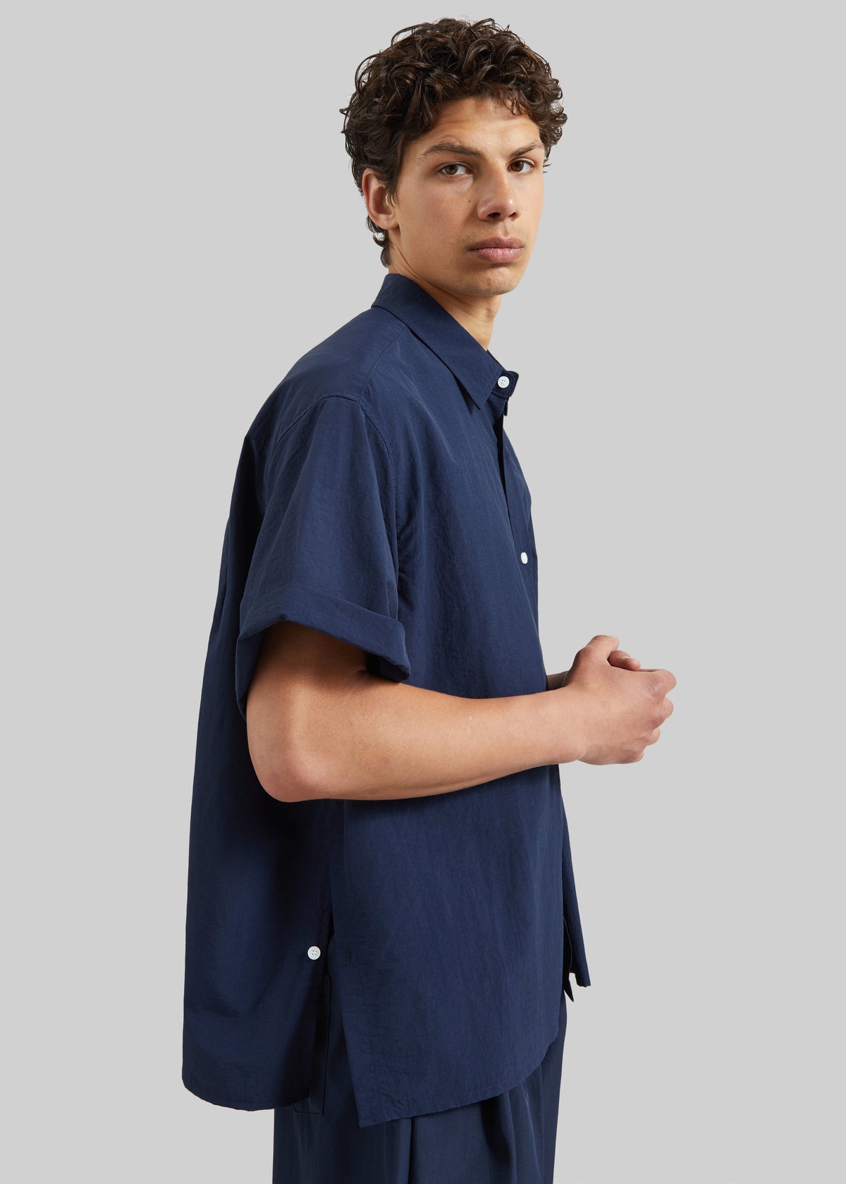 Colhame Adjustable Hem Short Sleeve Shirt - Navy - 4