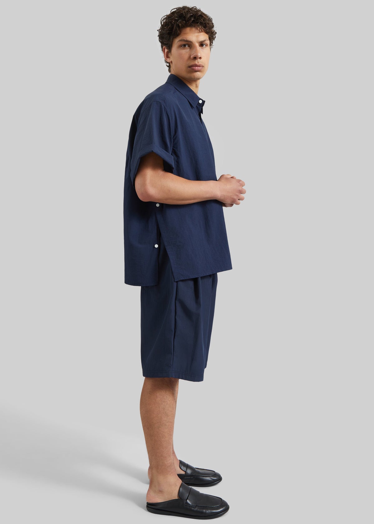 Colhame Adjustable Hem Short Sleeve Shirt - Navy - 5
