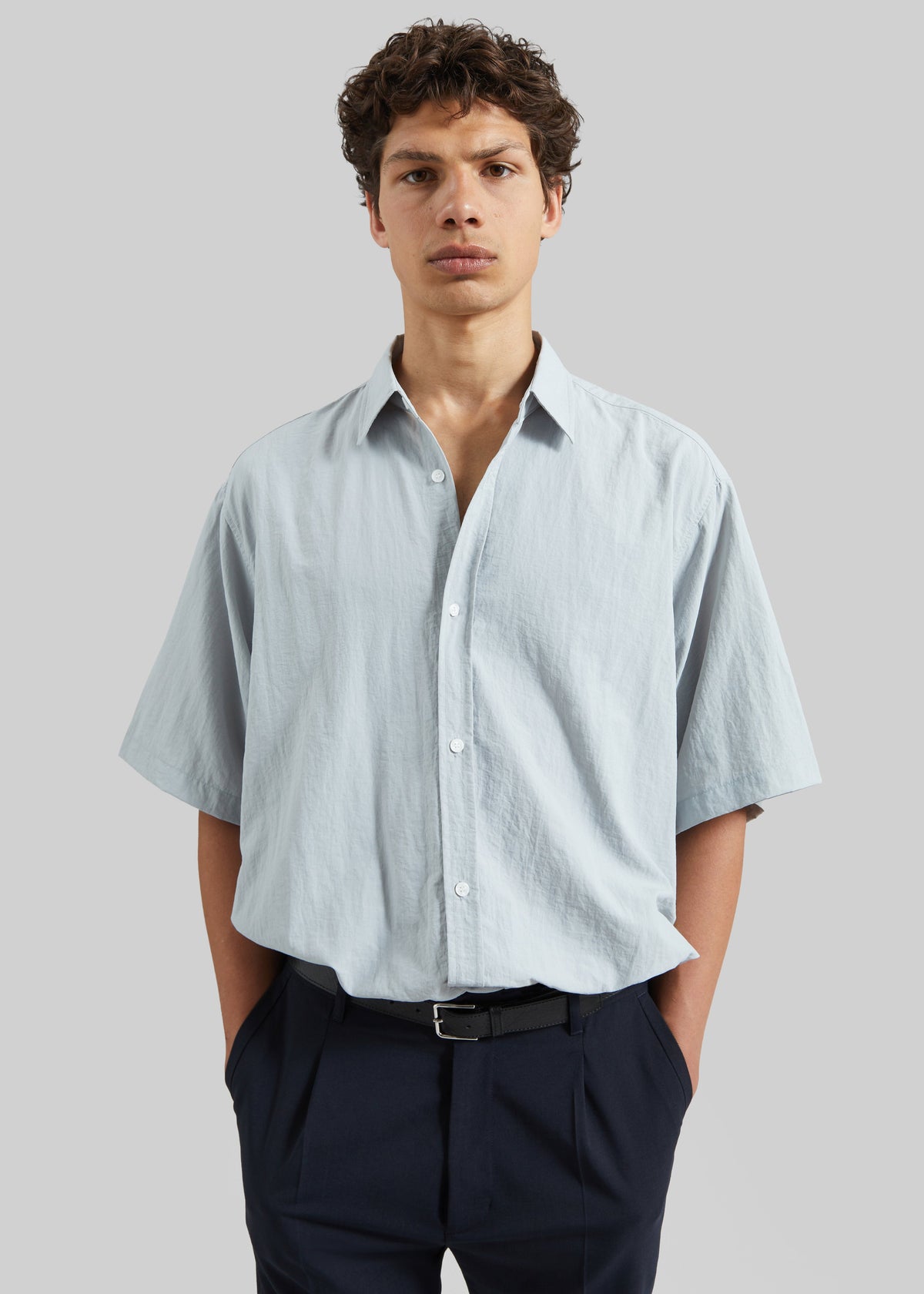 Colhame Adjustable Hem Short Sleeve Shirt - Powder Blue - 1