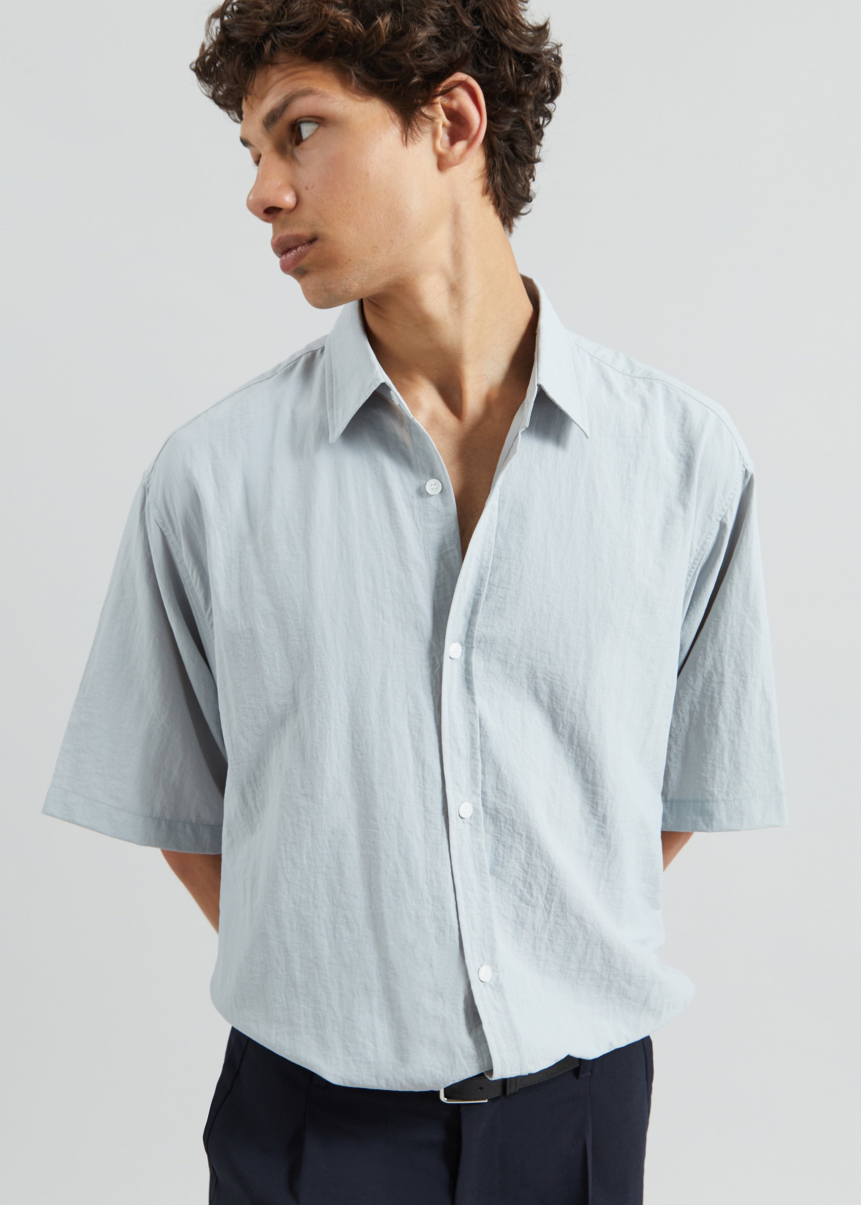 Colhame Adjustable Hem Short Sleeve Shirt - Powder Blue - 3