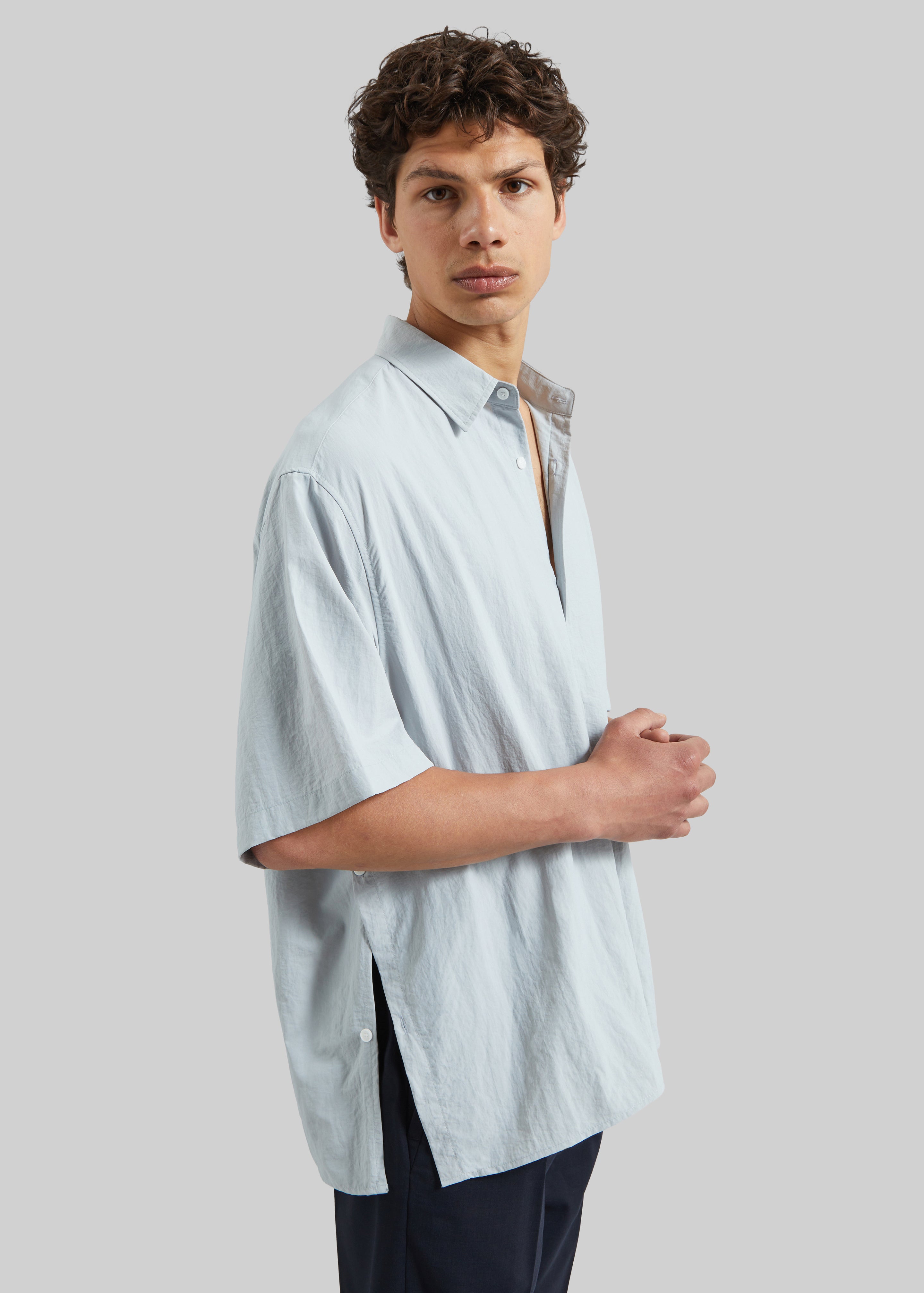 Colhame Adjustable Hem Short Sleeve Shirt - Powder Blue - 4