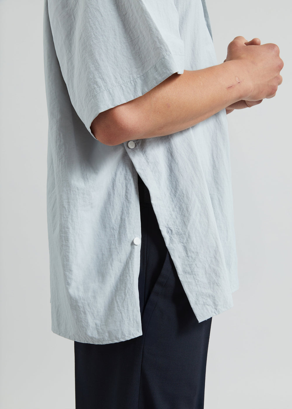 Colhame Adjustable Hem Short Sleeve Shirt - Powder Blue - 1