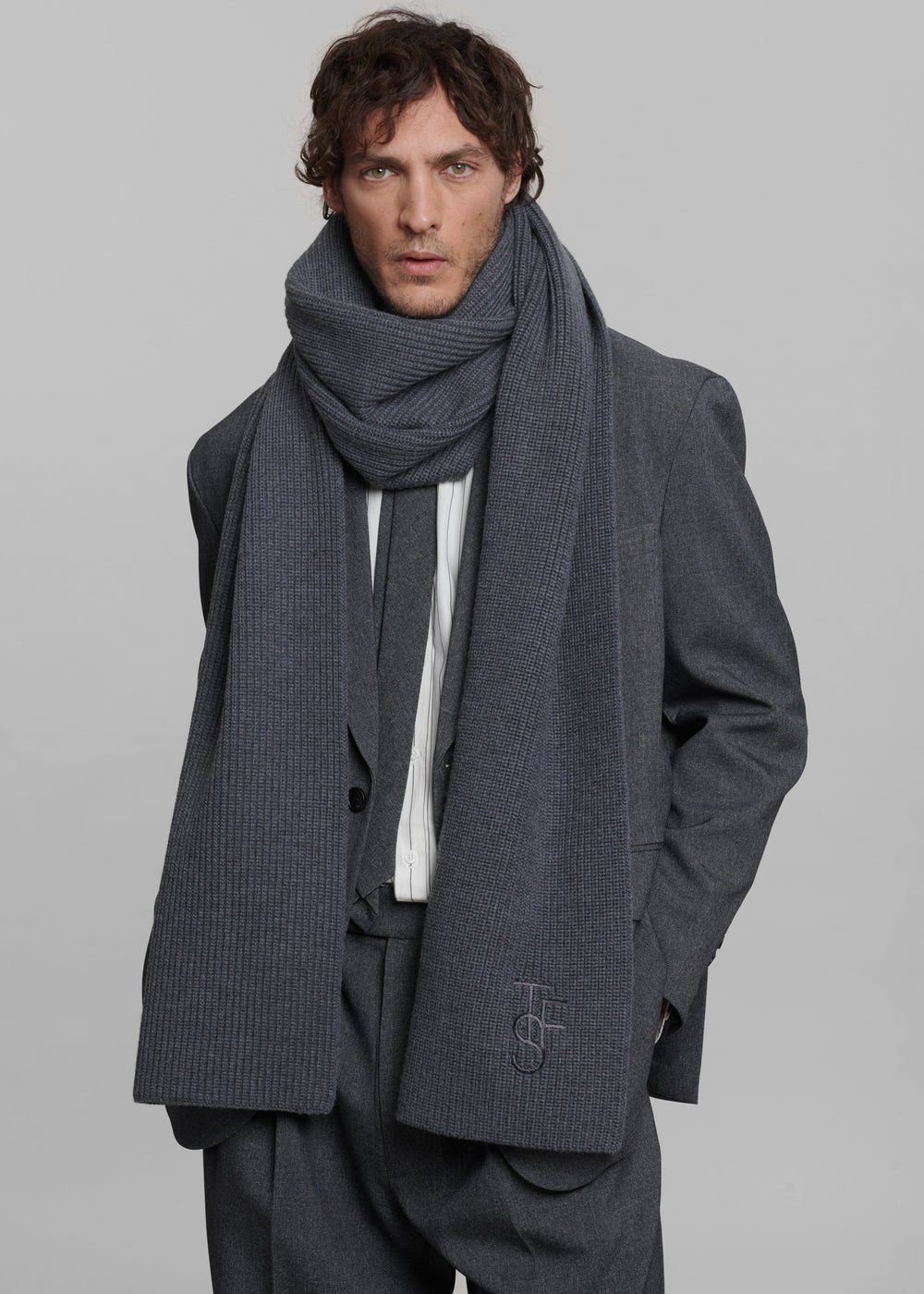 Colton Wool Scarf - Grey Melange - 1