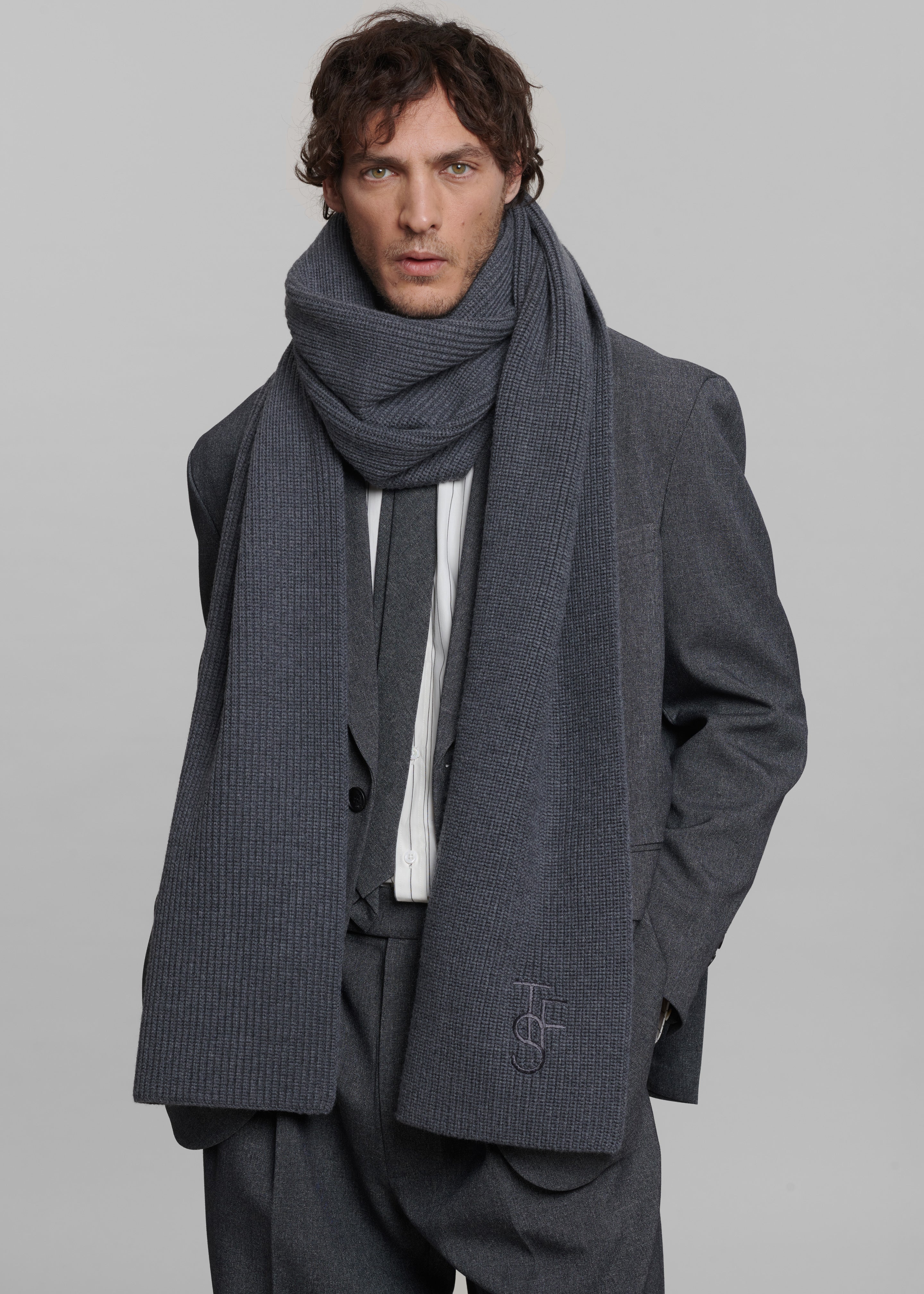 Colton Wool Scarf - Grey Melange - 2