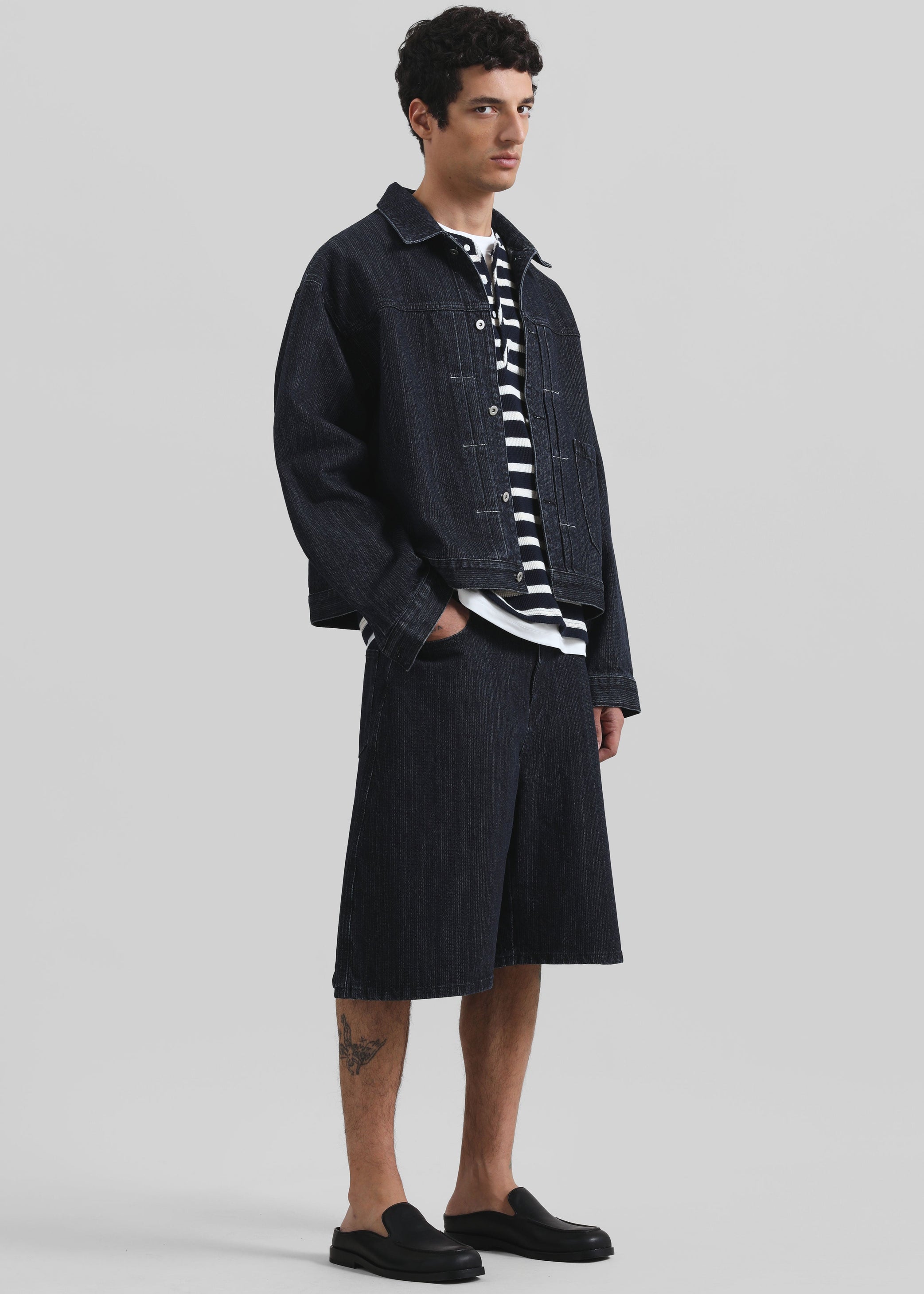Shop the look image for Colville Pinstripe Denim Work Jacket - Dark Wash