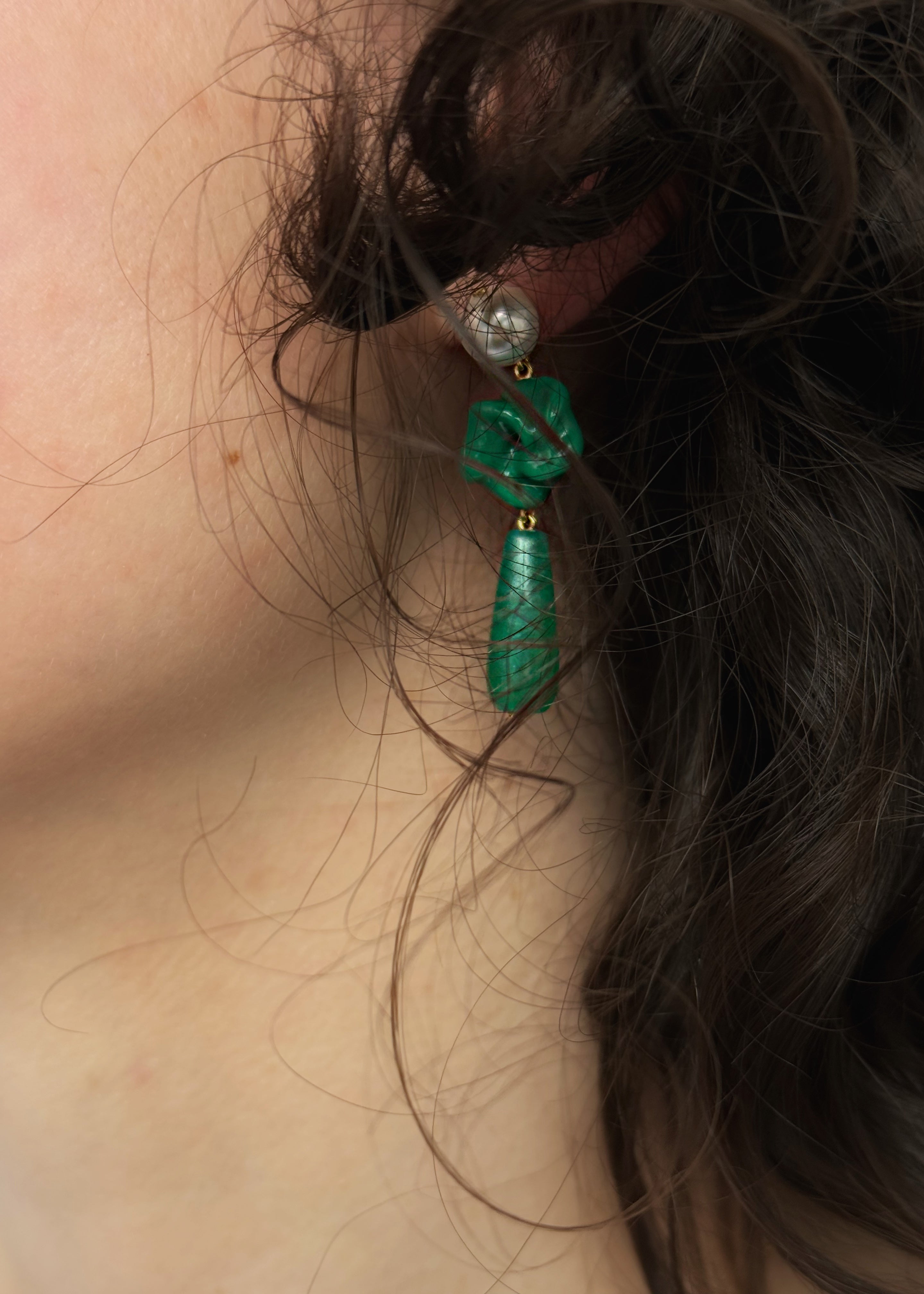 Completedworks The Depths of Time Earrings - Pearl/Green Chalcedony - 2