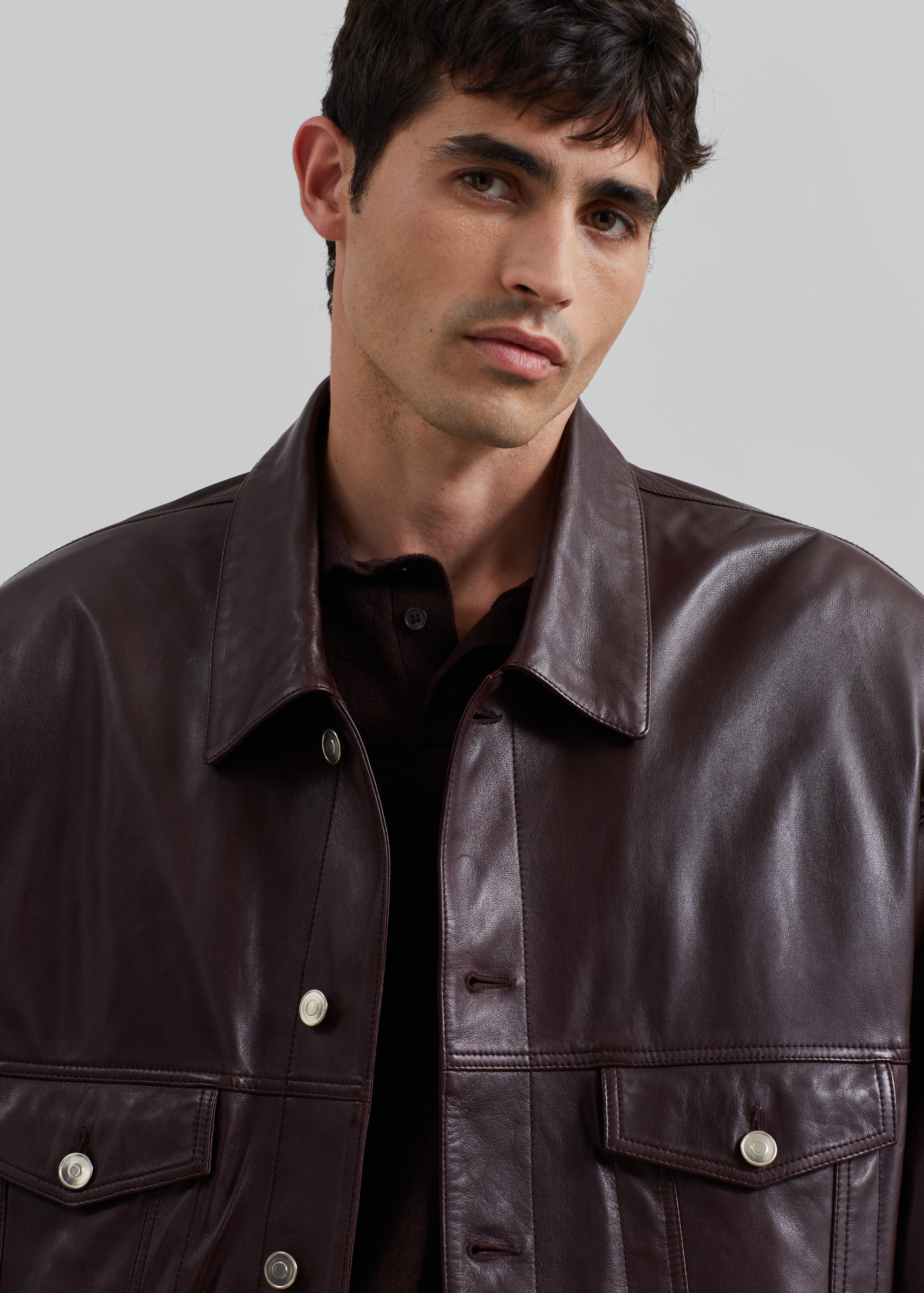 Conan Faux Leather Jacket - Burgundy - 4