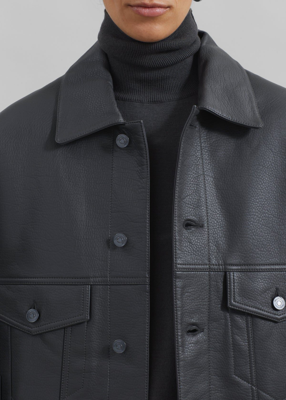 Conan Faux Leather Jacket - Dark Grey - 3