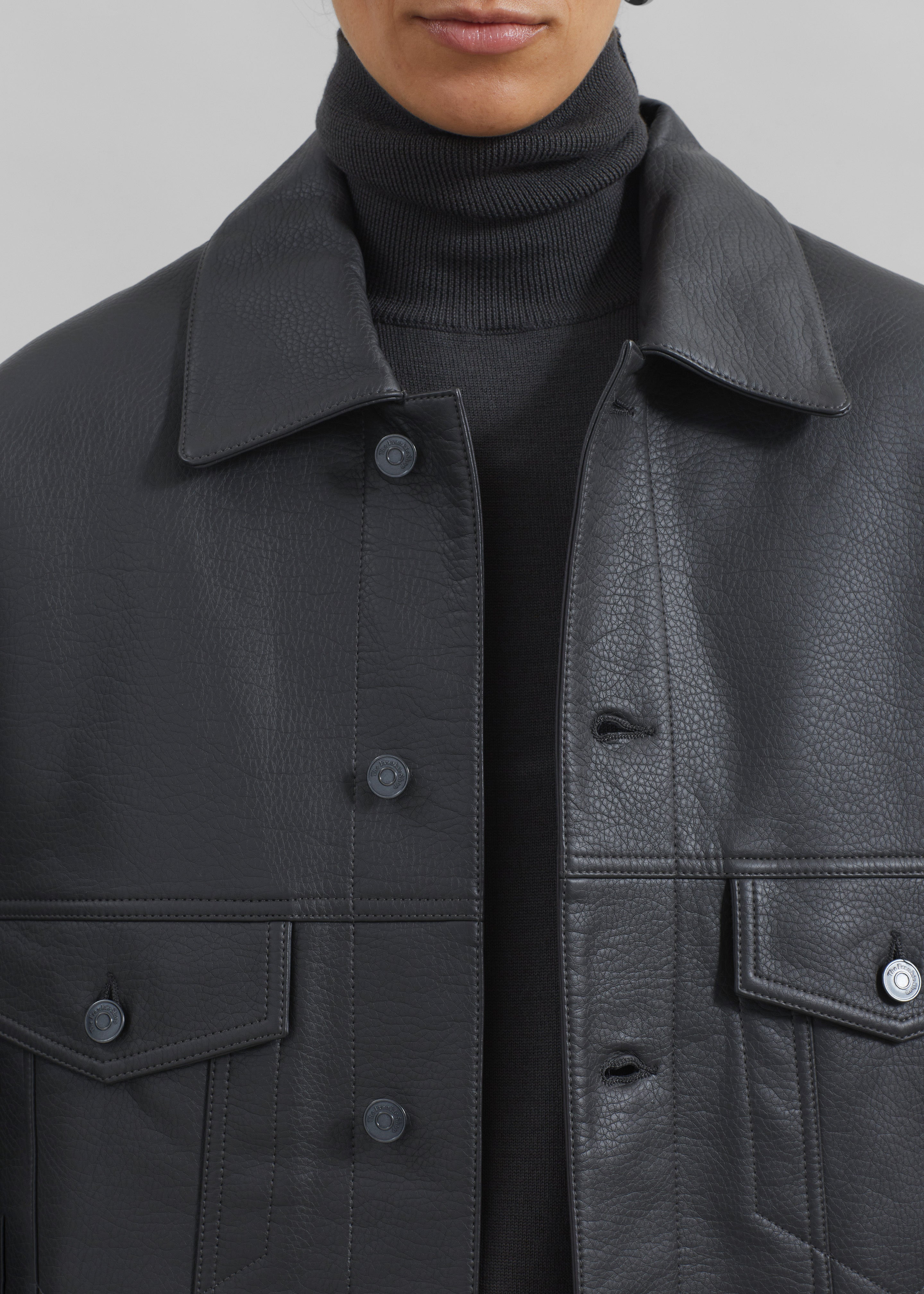 Conan Faux Leather Jacket - Dark Grey - 3