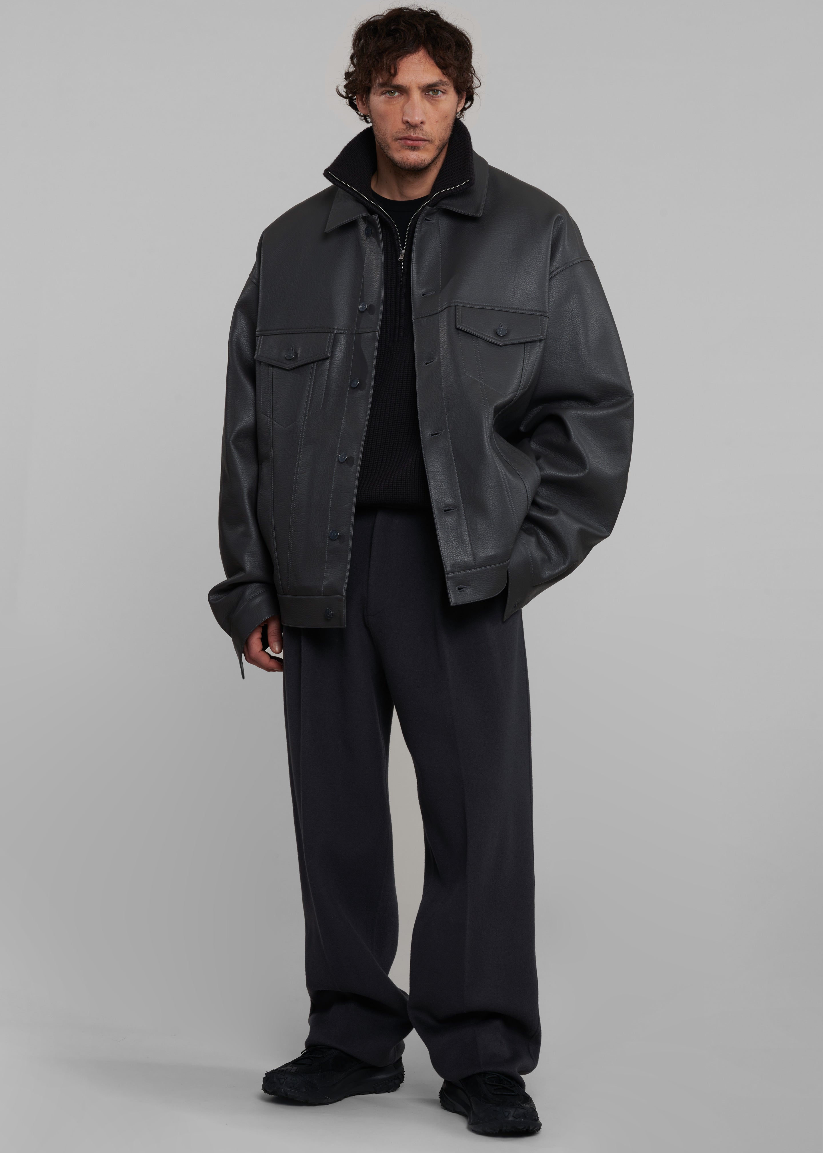 Conan Faux Leather Jacket - Dark Grey - 8
