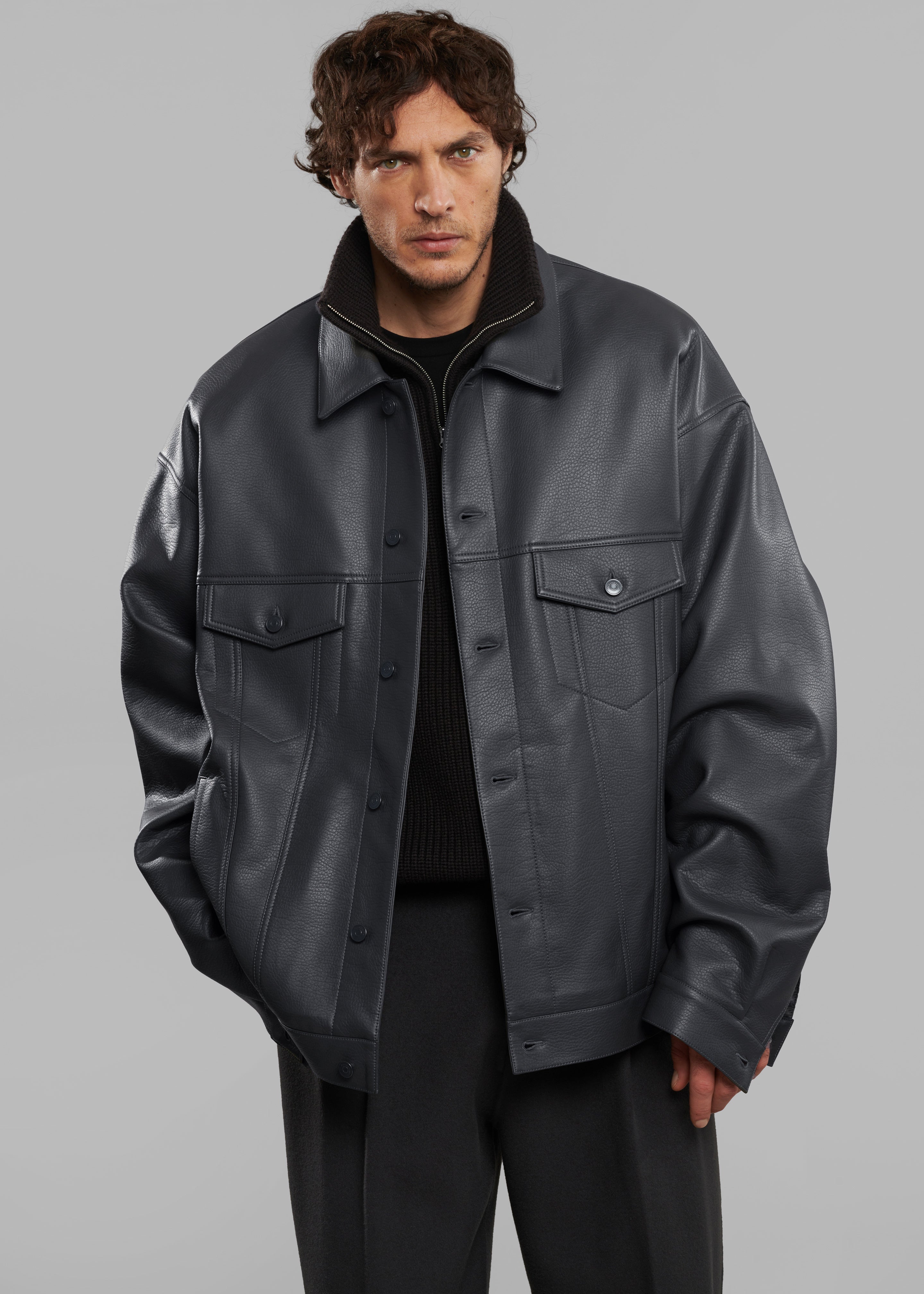 Conan Faux Leather Jacket - Dark Grey - 7