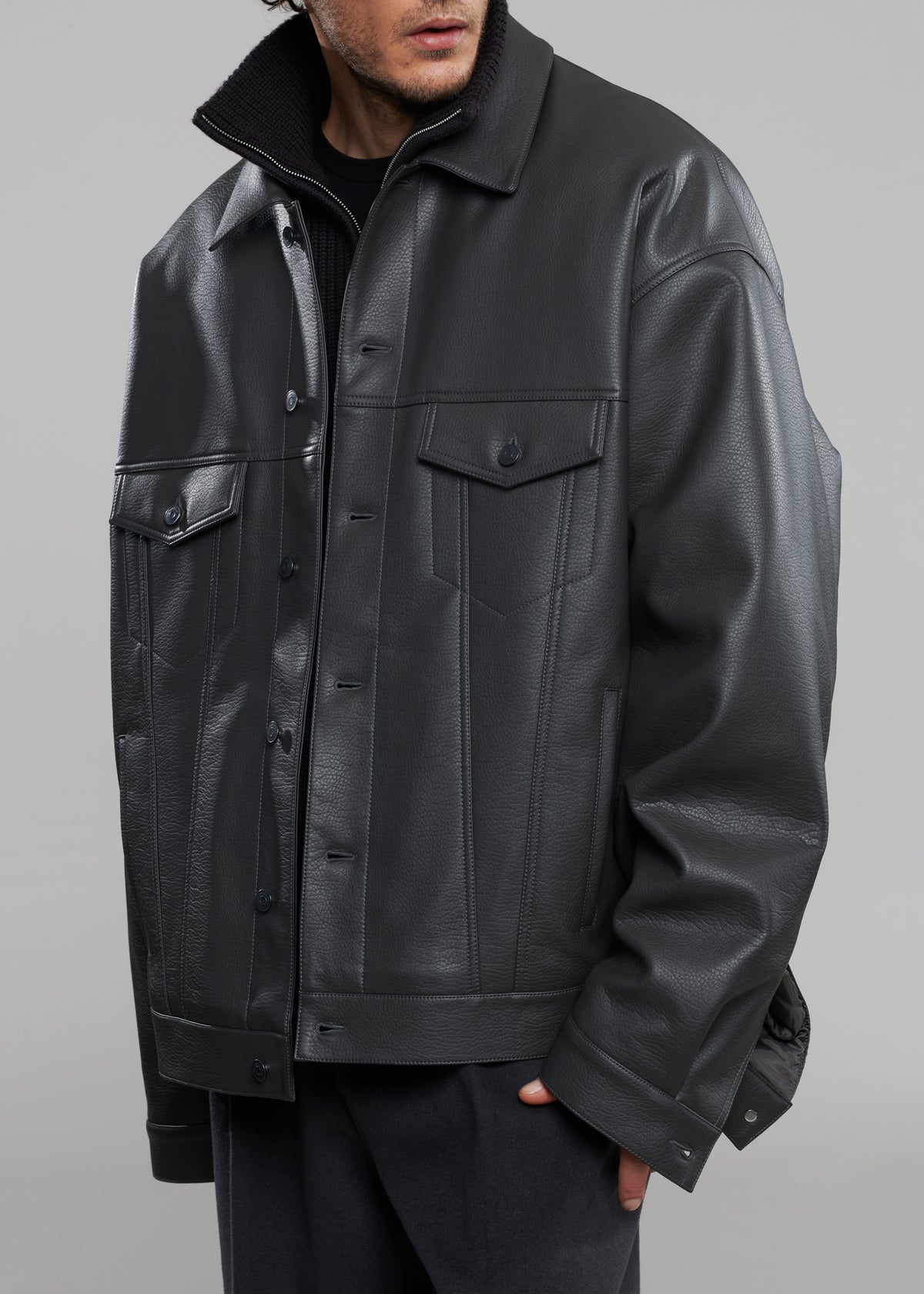 Conan Faux Leather Jacket - Dark Grey - 7 - [gender-male]