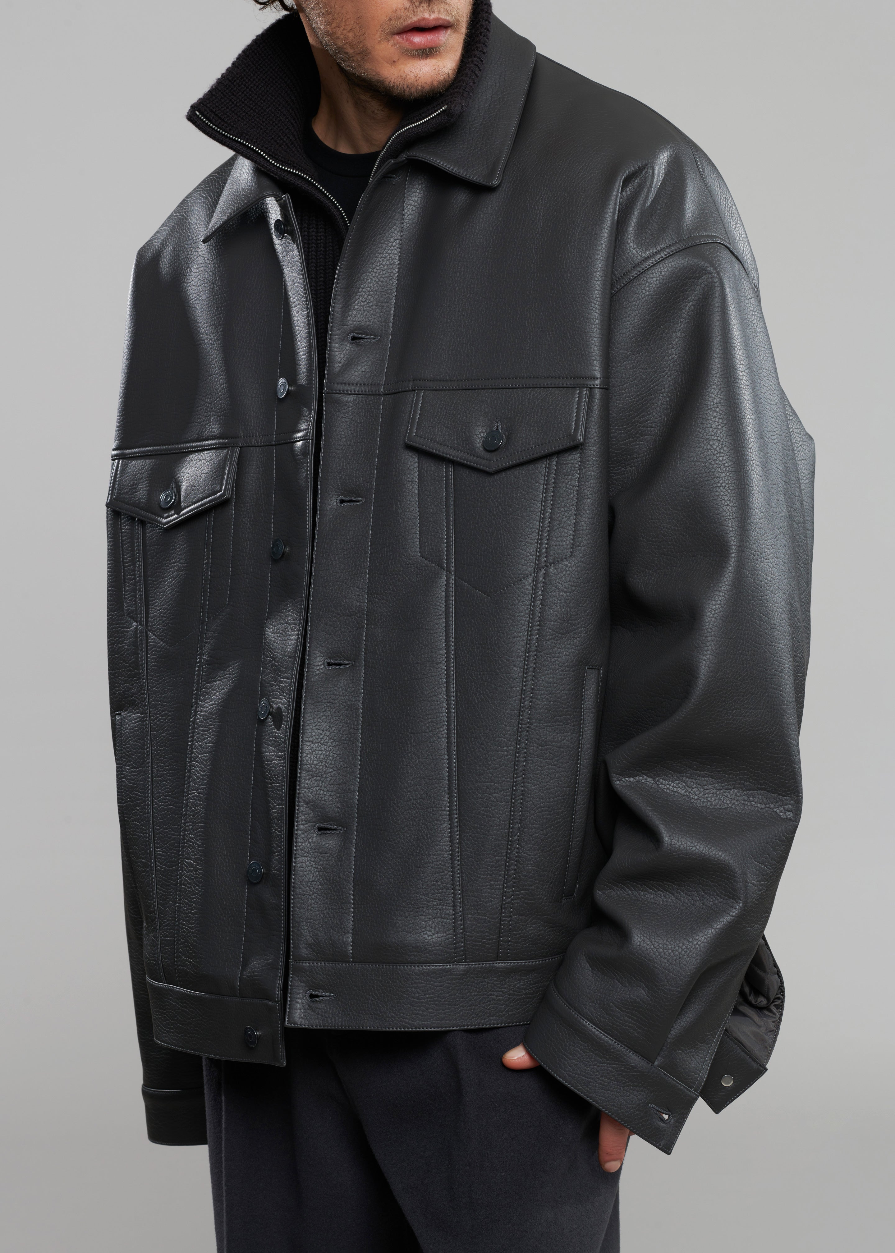 Conan Faux Leather Jacket - Dark Grey - 7 - [gender-male]