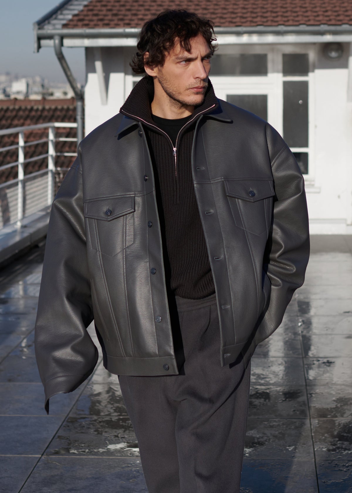 Conan Faux Leather Jacket - Dark Grey - 6 - [gender-male]
