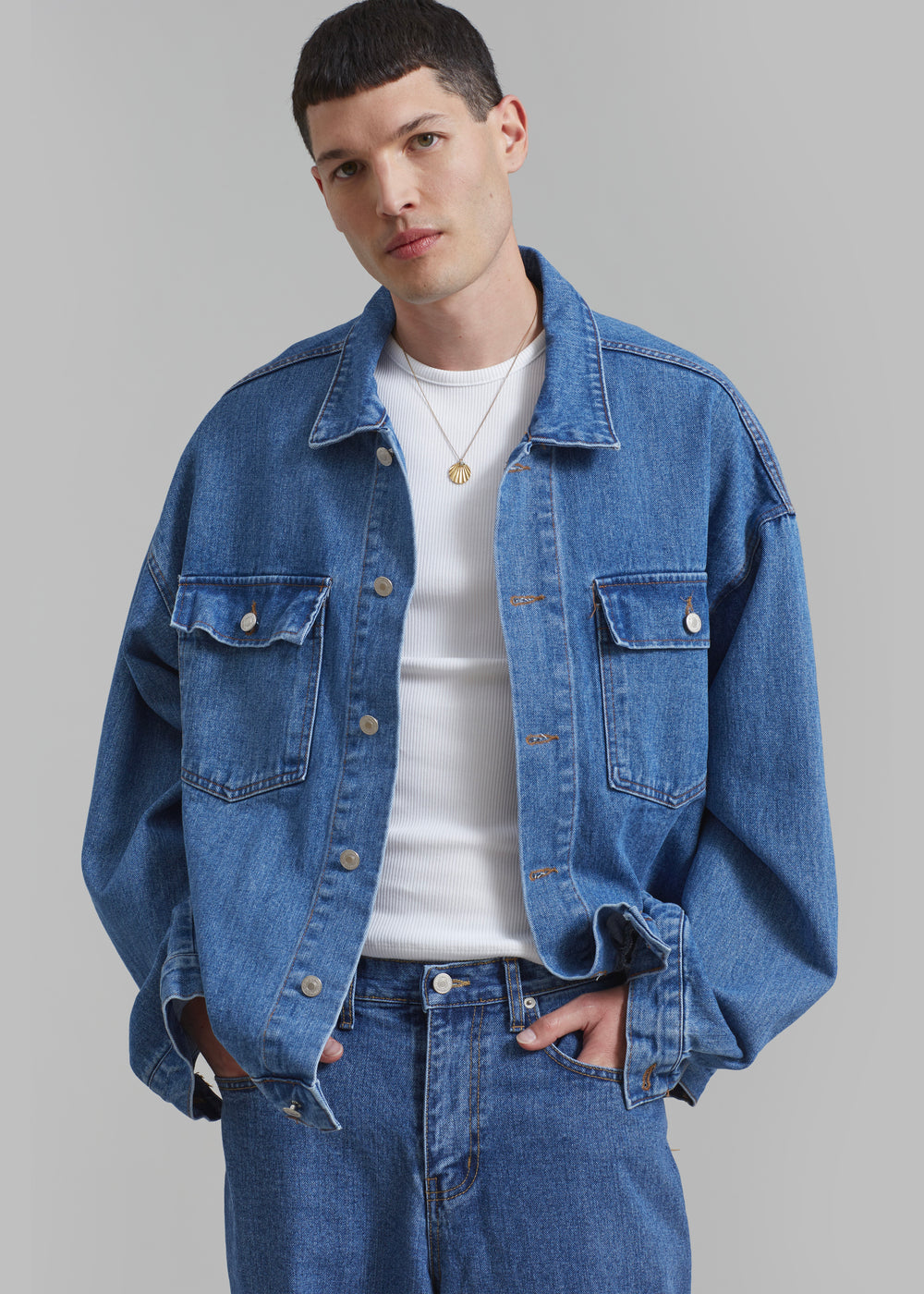 Connor Oversized Denim Jacket - Medium Wash - 1