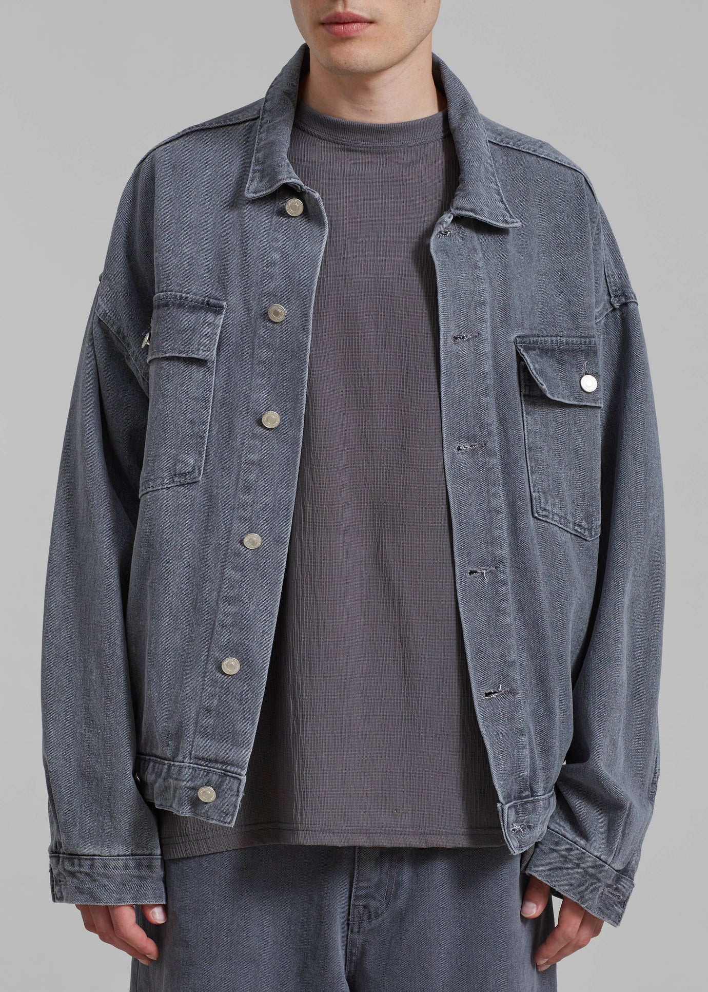 Connor Oversized Denim Jacket - Grey Wash - 1
