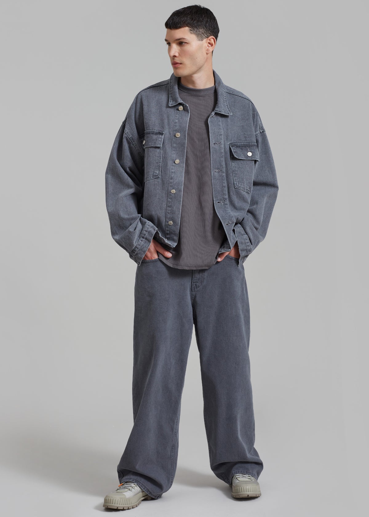 Connor Oversized Denim Jacket - Grey Wash - 5