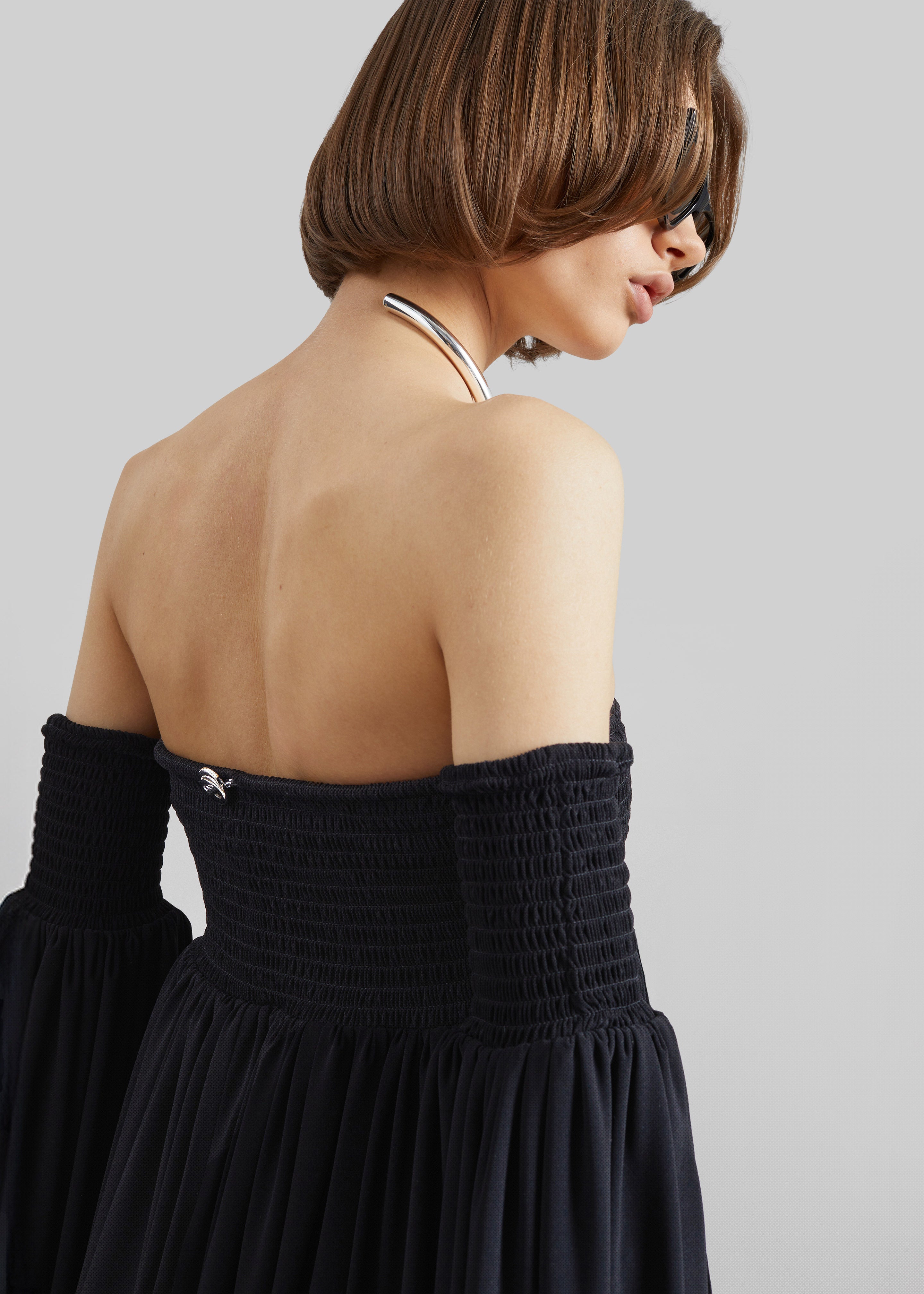 coperni off the shoulder dresses Off-the-shoulder zip-embellished ruffled chiffon midi dress - peach